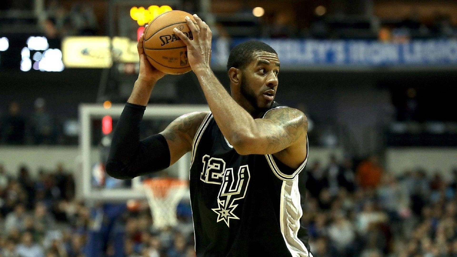 LaMarcus Aldridge, black Spurs jersey, basketball, Full HD Desktop Wallpaper