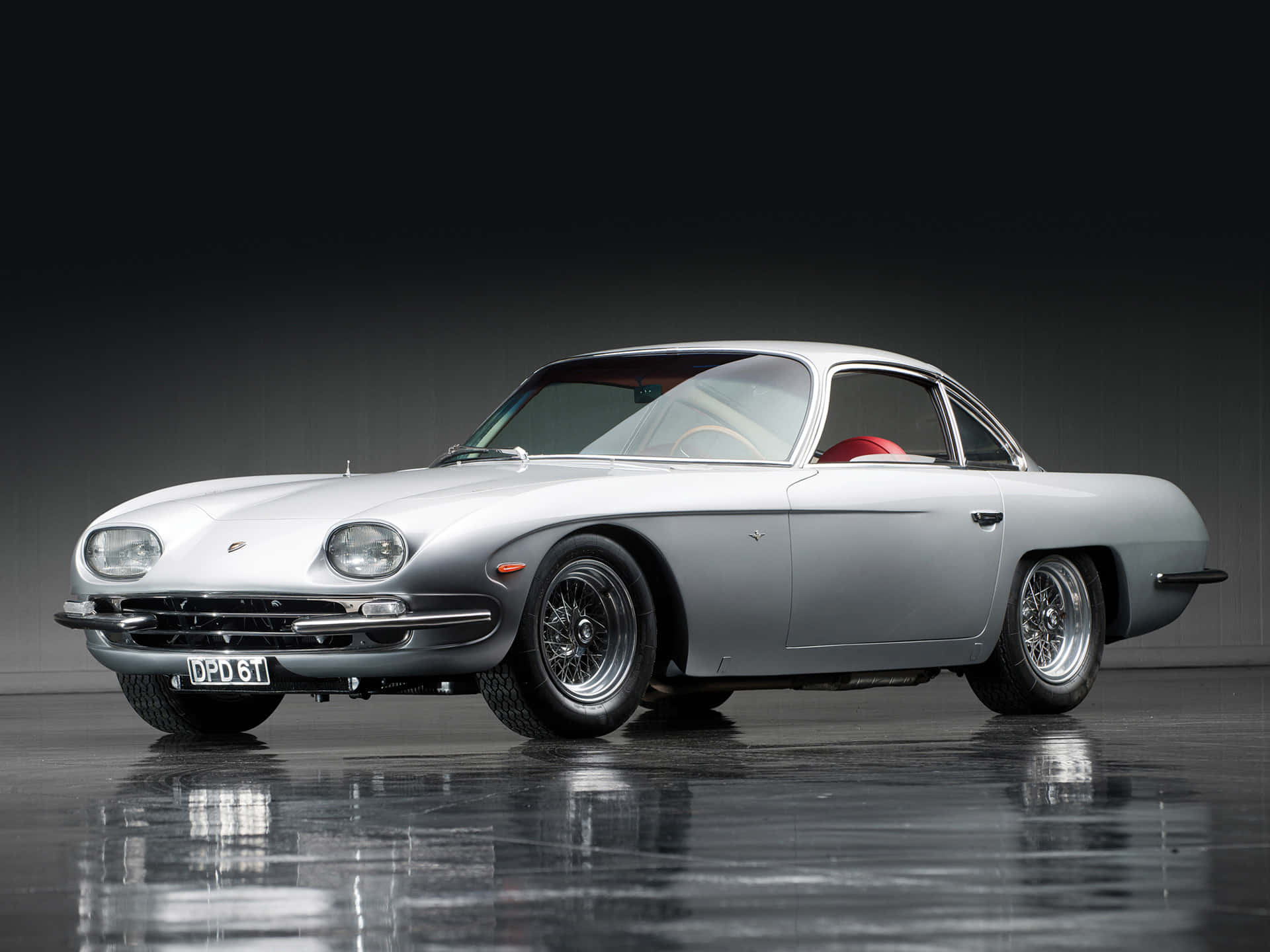 1964 Lamborghini 350 GT, silver, red interior, Full HD Desktop Wallpaper