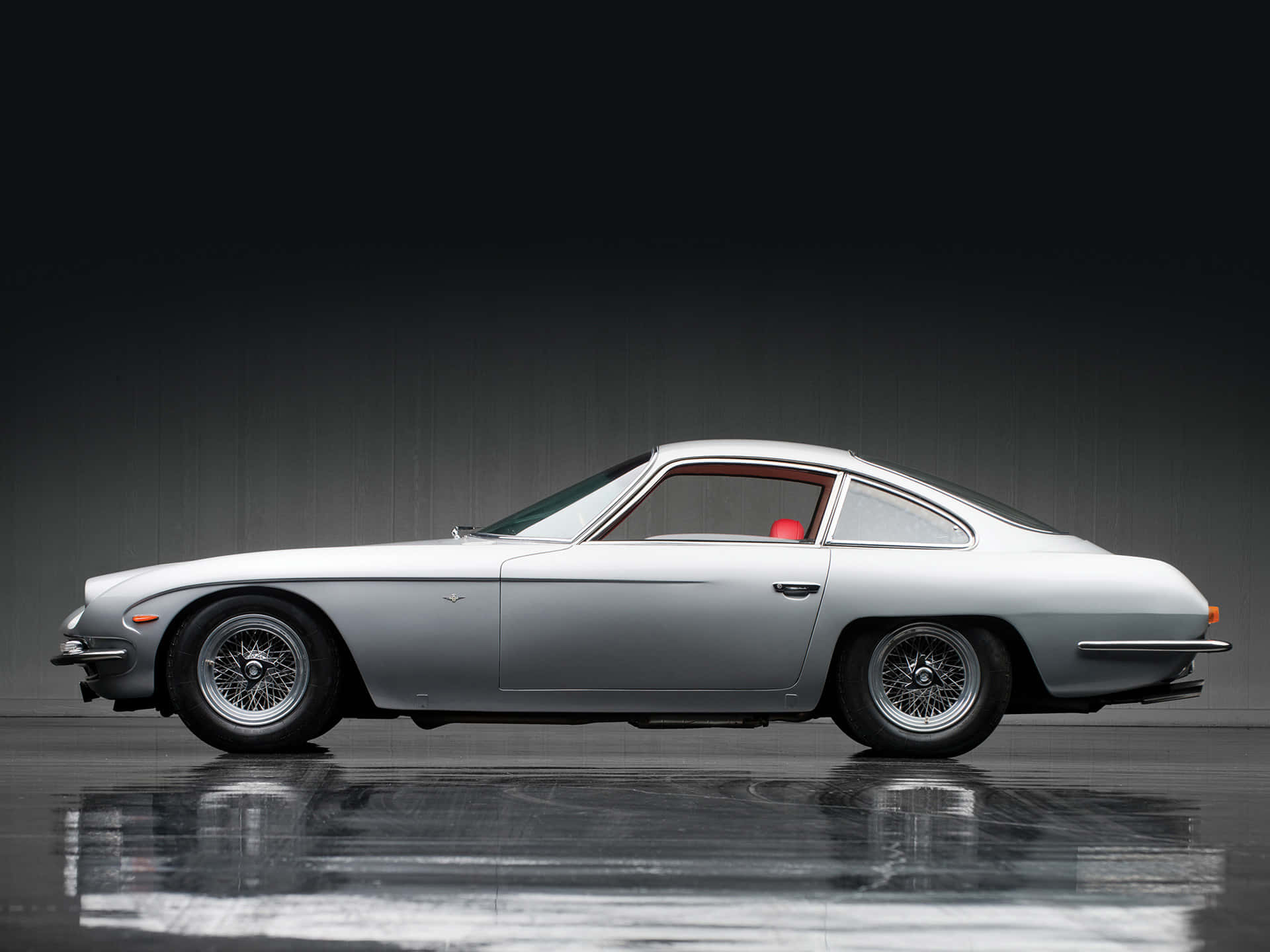 Lamborghini 350 GT, silver, red interior, Full HD Desktop Wallpaper