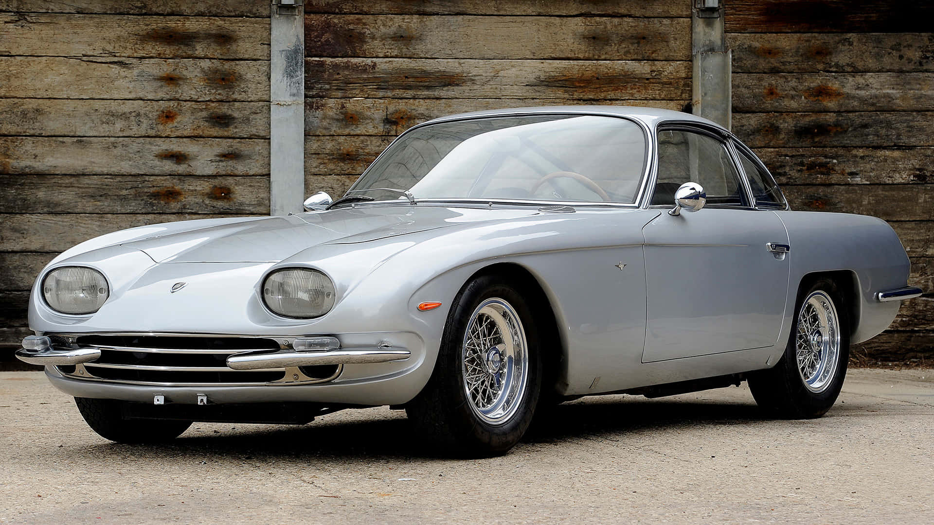 Lamborghini 350 GT, silver, chrome accents, Full HD Desktop Wallpaper