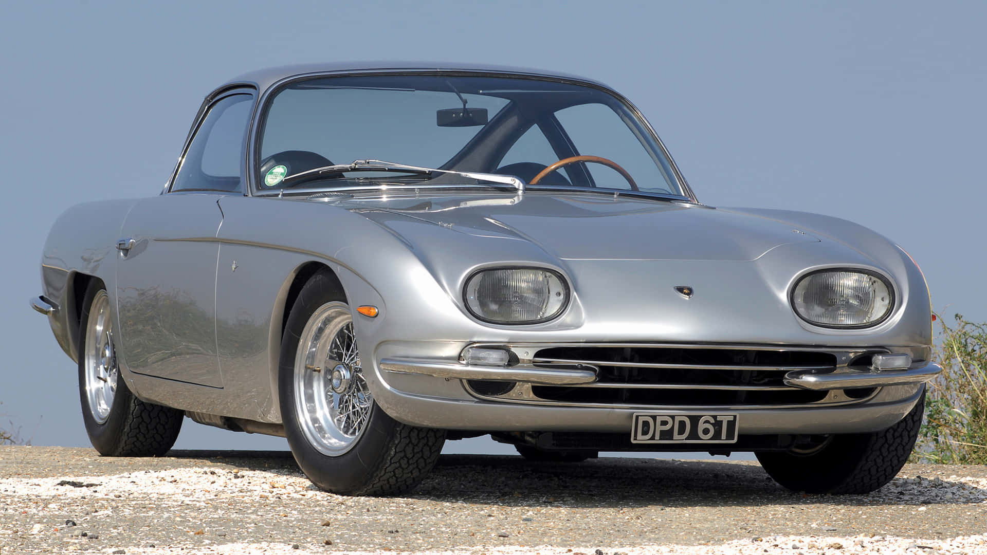 Lamborghini 350 GT, silver, chrome accents, Full HD Desktop Wallpaper