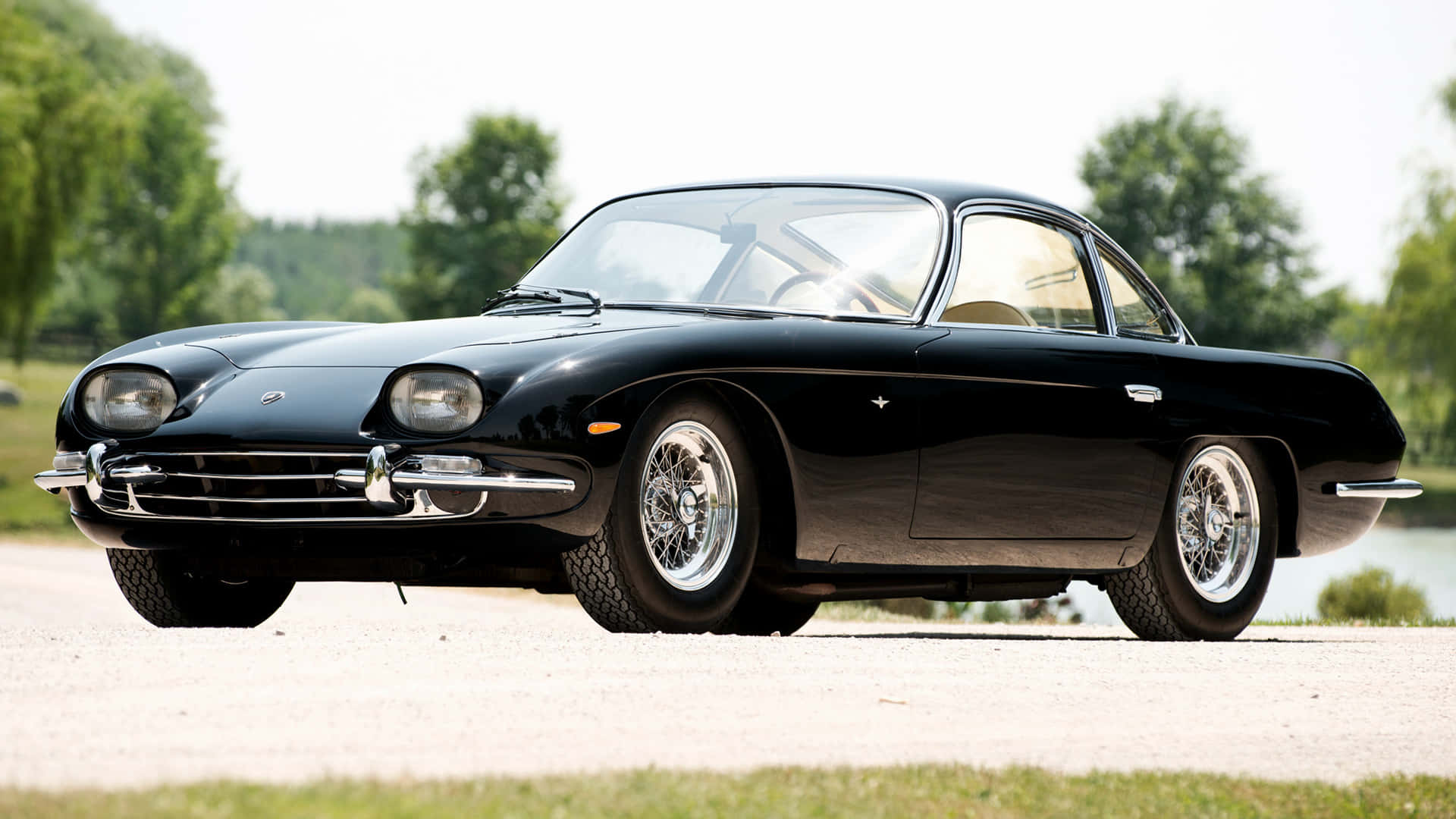 Lamborghini 350 GT, black, chrome accents, Full HD Desktop Wallpaper