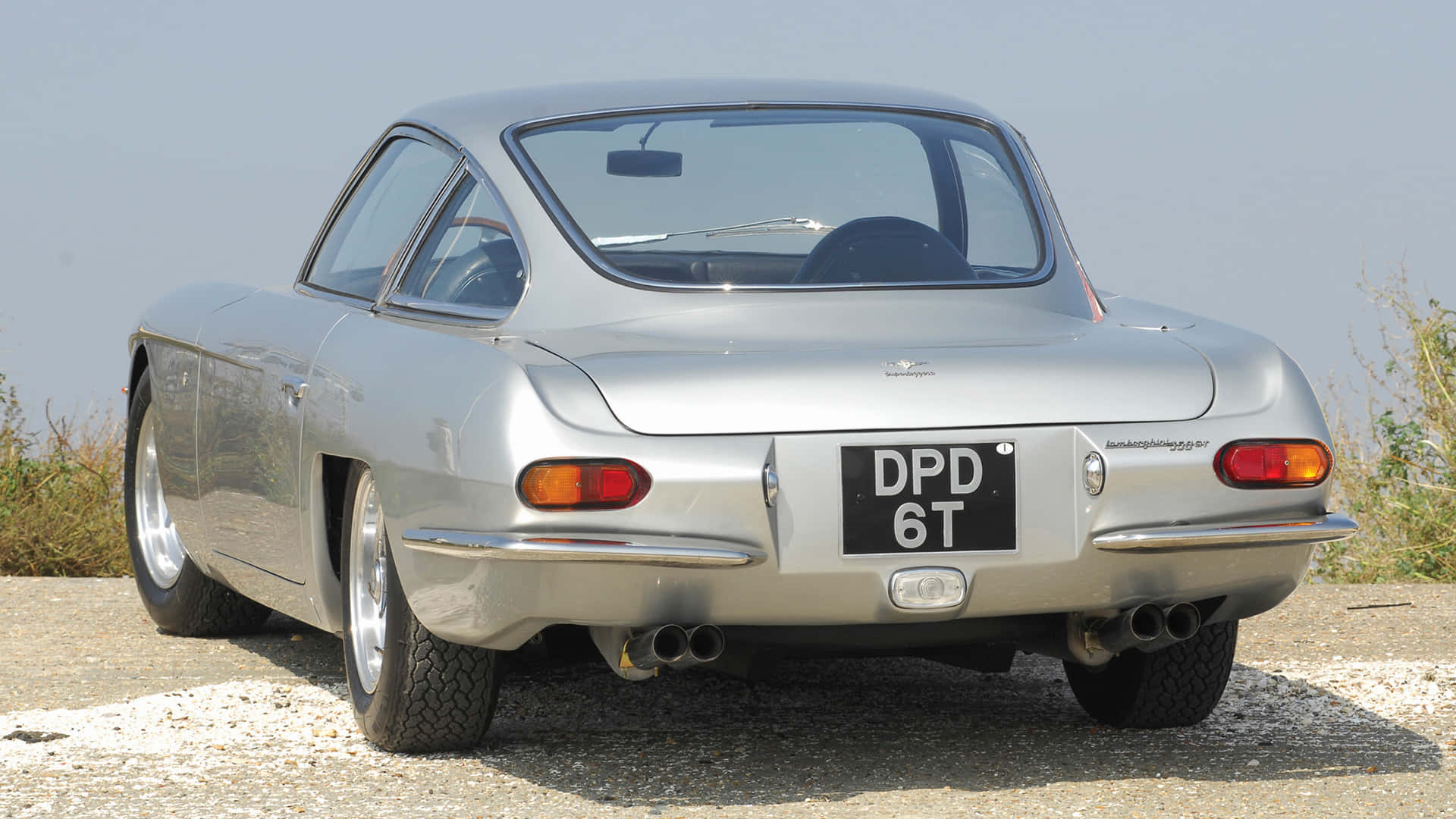 Lamborghini 350 GT, sleek silver, dual exhausts, Full HD Desktop Wallpaper