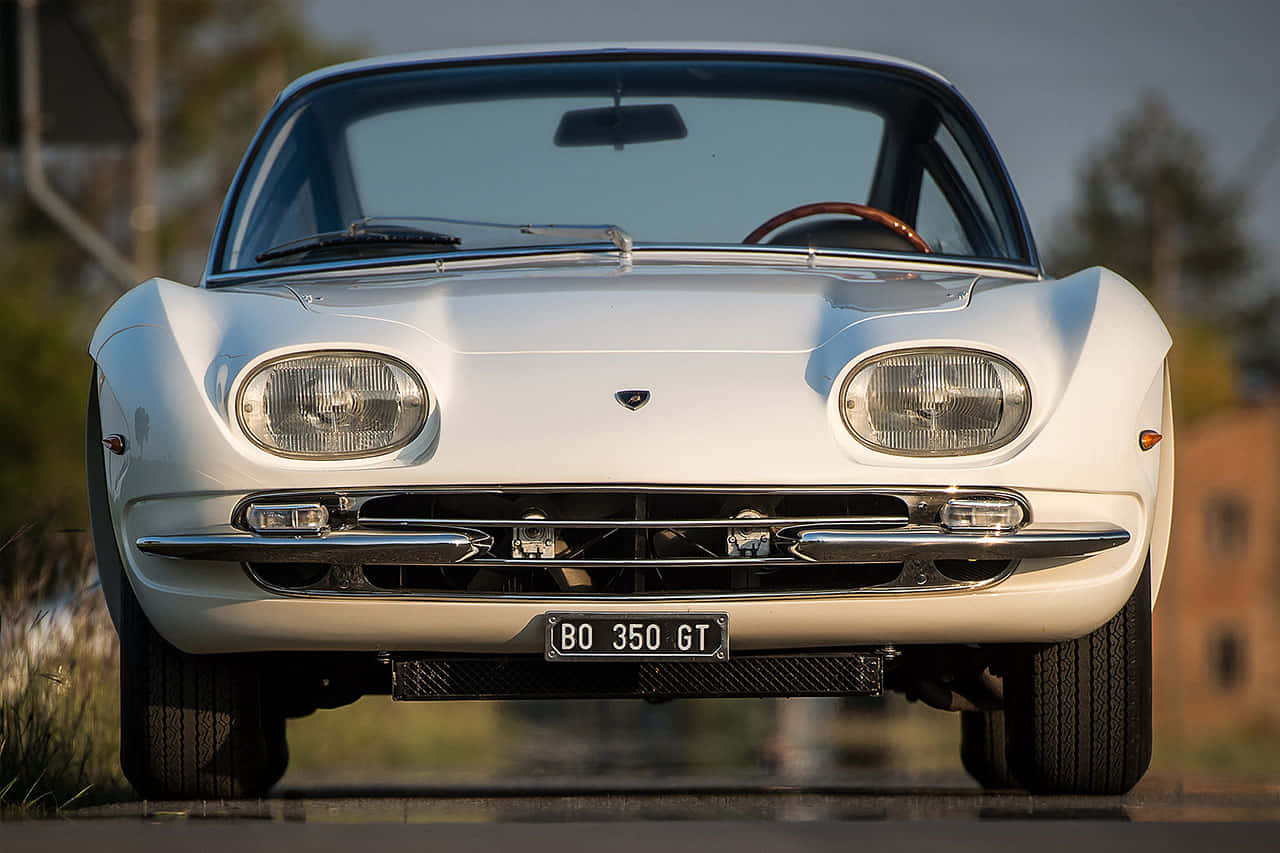 Lamborghini 350 GT, pristine white, golden hour light, HD Desktop Wallpaper