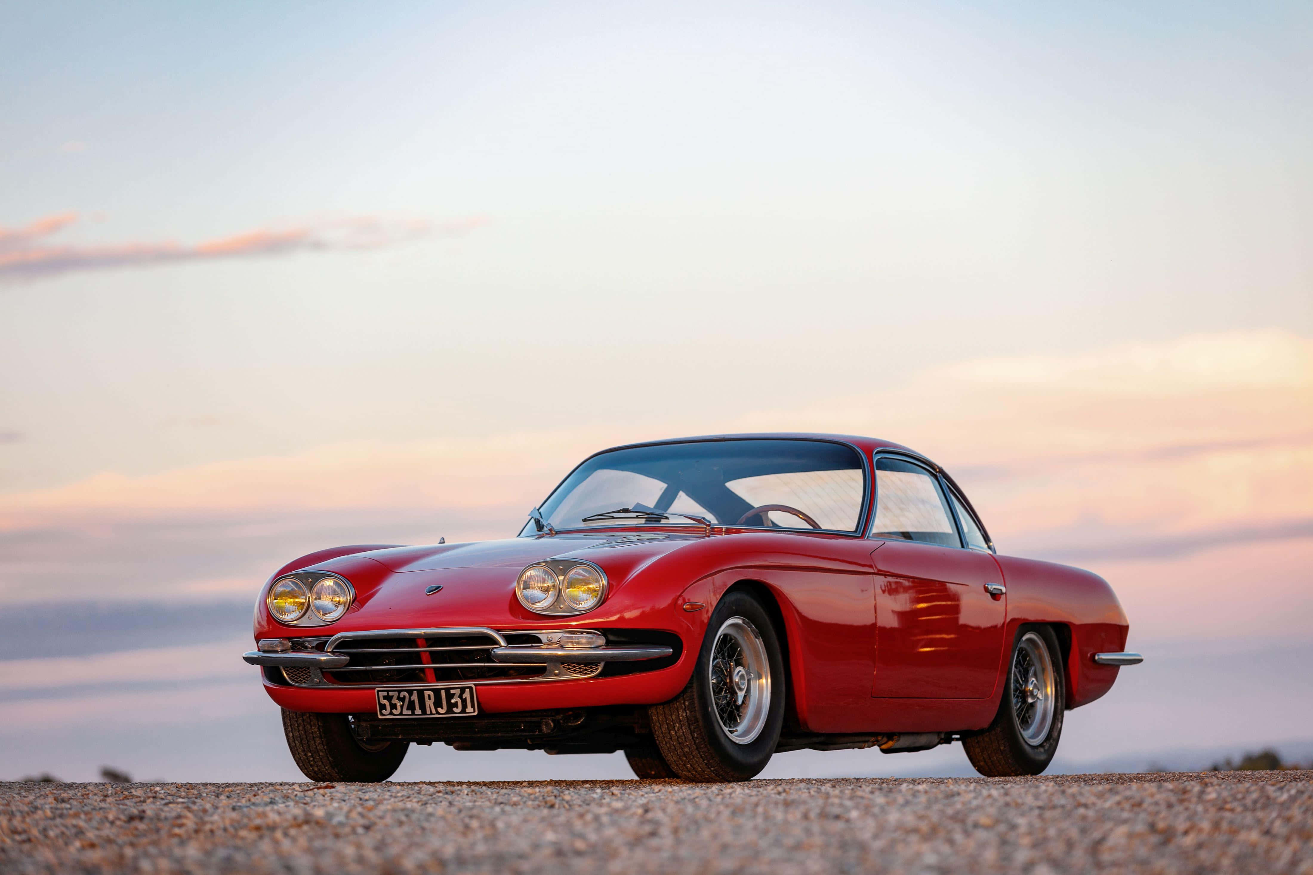 Lamborghini 400 GT, glossy red, vintage sports car, 4K Desktop Wallpaper
