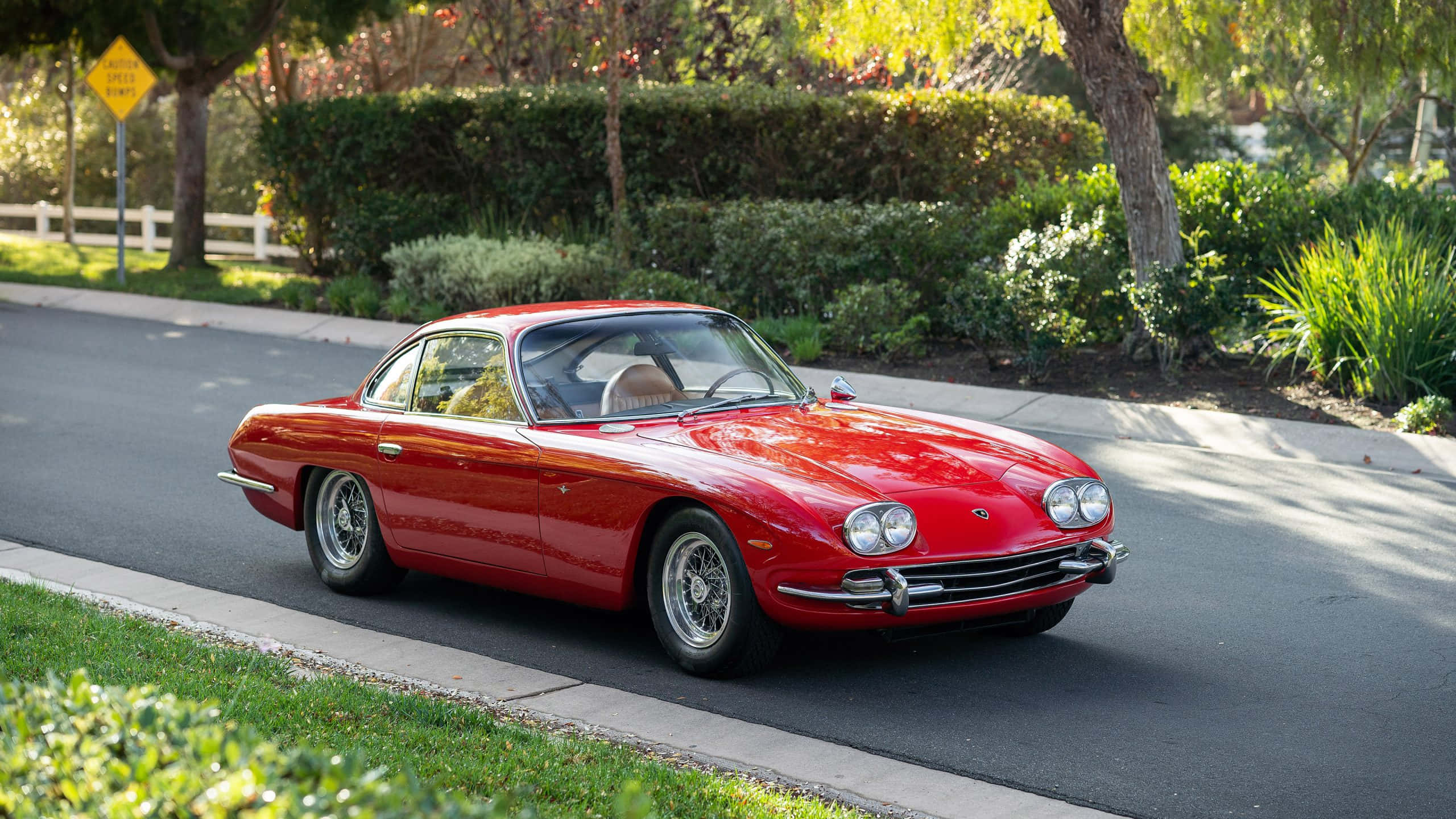 Lamborghini 400 GT, glossy red, classic sports car, 2K Desktop Wallpaper