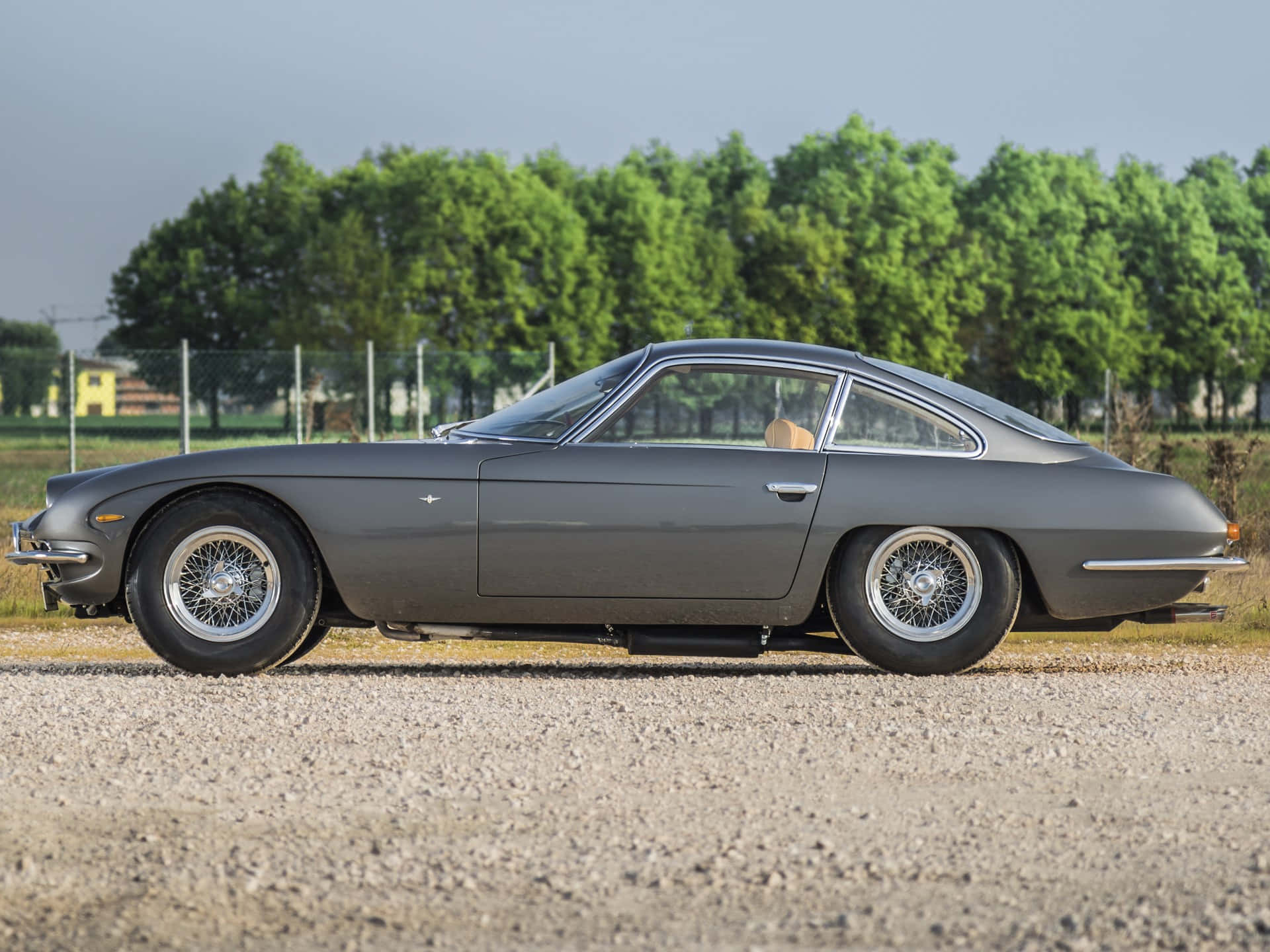Lamborghini 400 GT, matte gray, wire wheels, Full HD Desktop Wallpaper