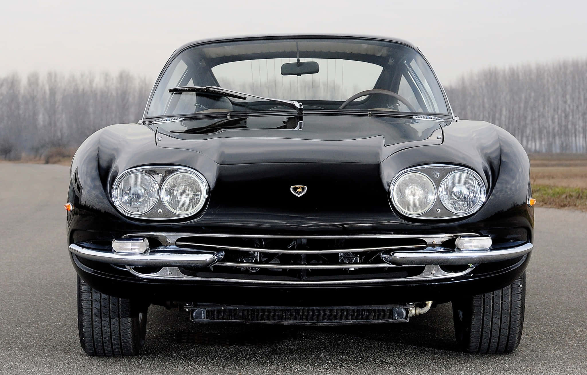 Lamborghini 400 GT, sleek black, quad headlights, Full HD Desktop Wallpaper