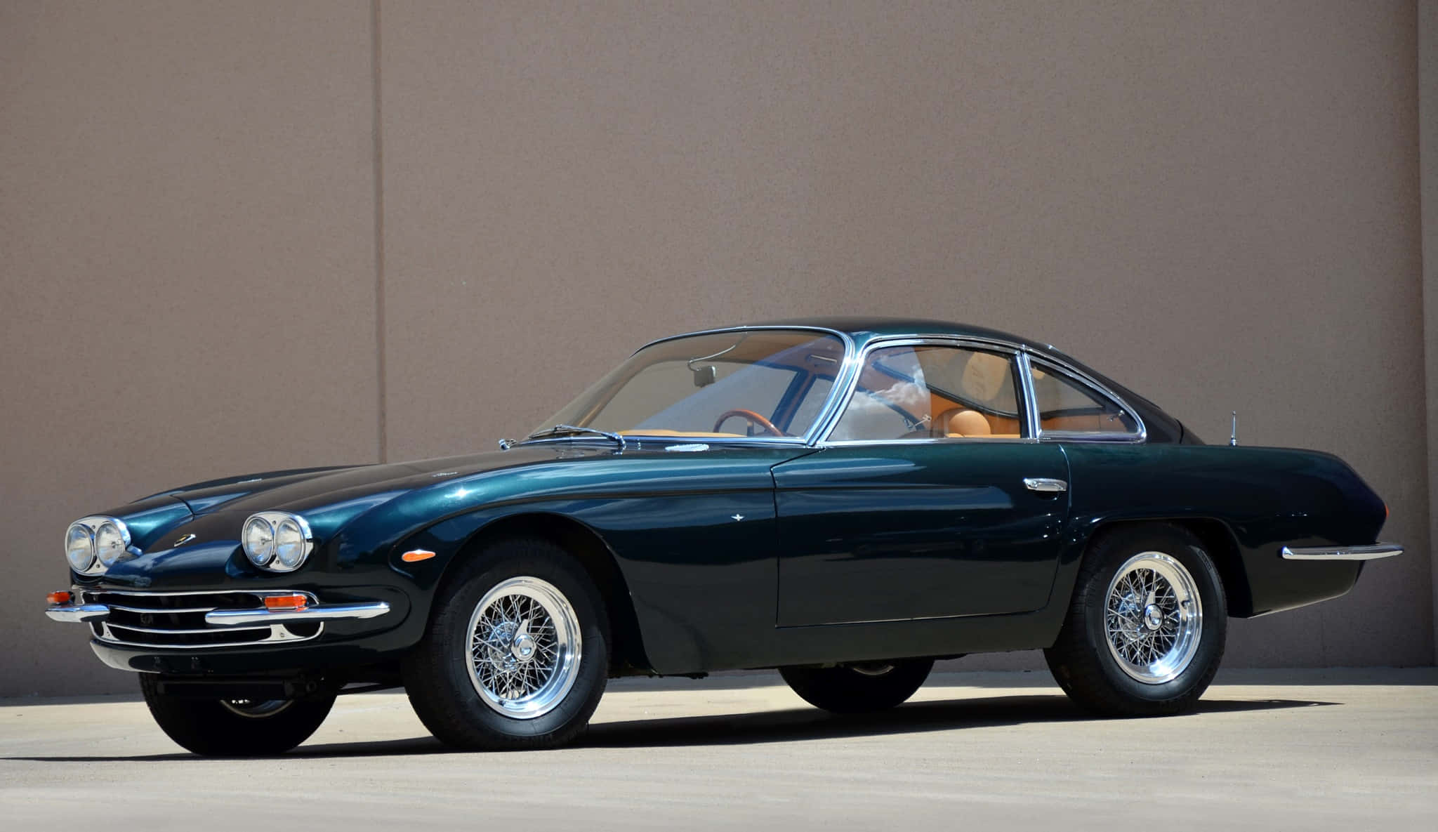 Lamborghini 400 GT, dark green, wire wheels, Full HD Desktop Wallpaper