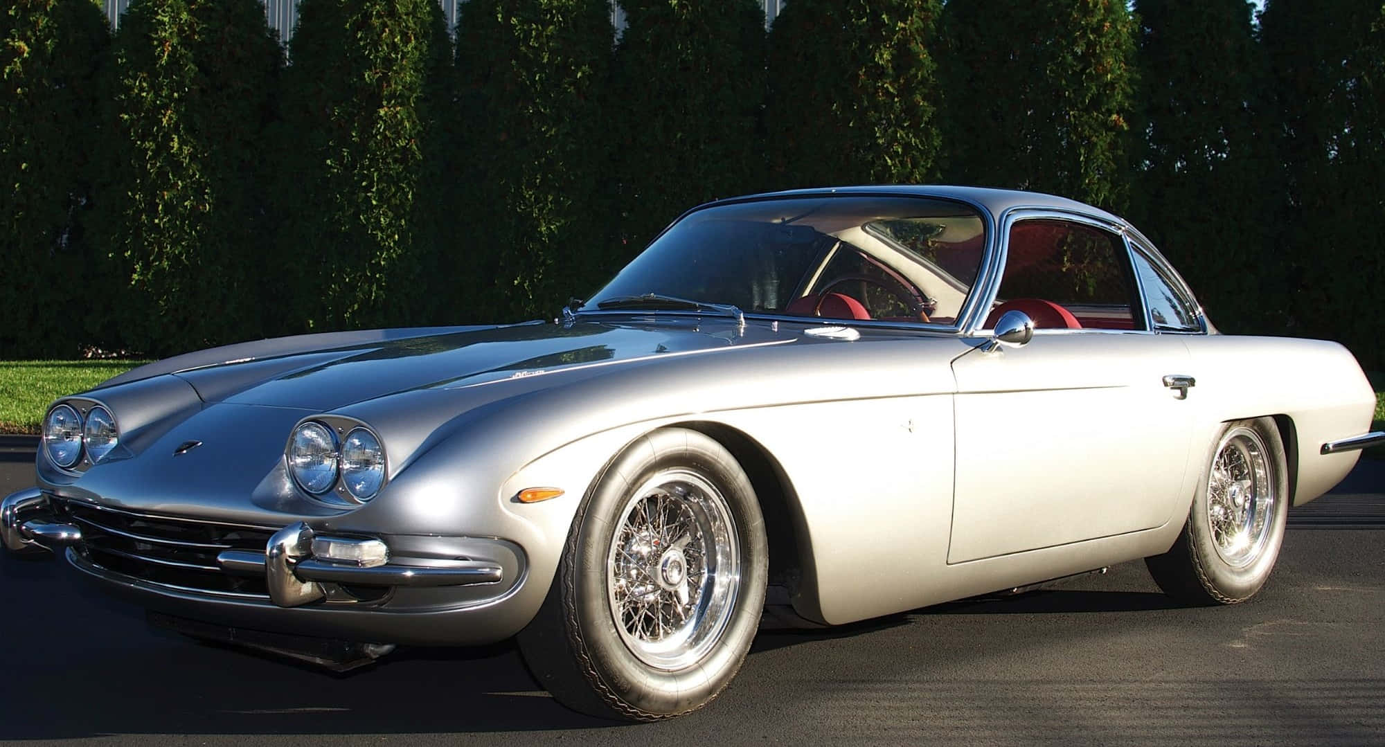 Lamborghini 400 GT, silver, red interior, Full HD Desktop Wallpaper