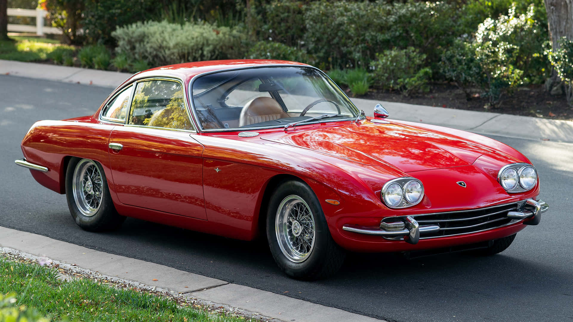 Lamborghini 400 GT, glossy red, chrome accents, Full HD Desktop Wallpaper