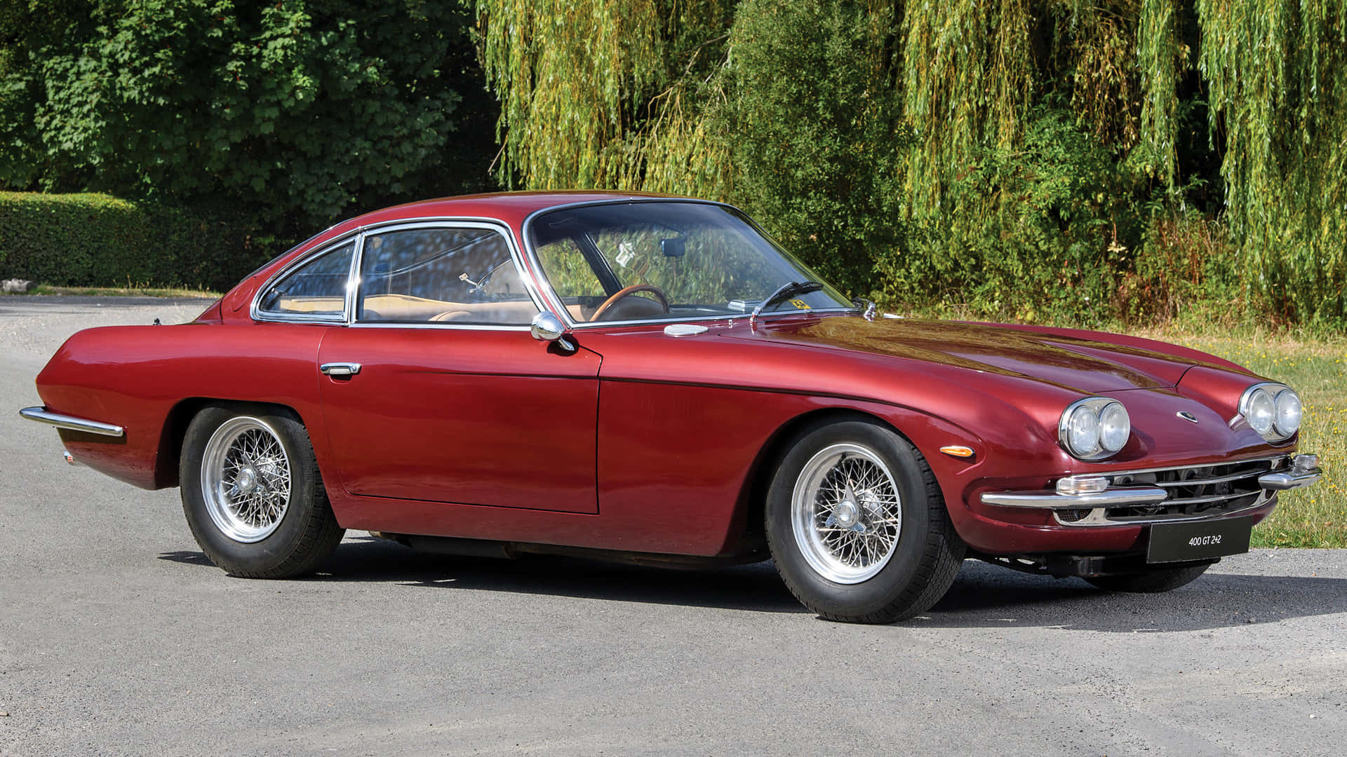 Lamborghini 400 GT, glossy red, wire wheels, Full HD Desktop Wallpaper