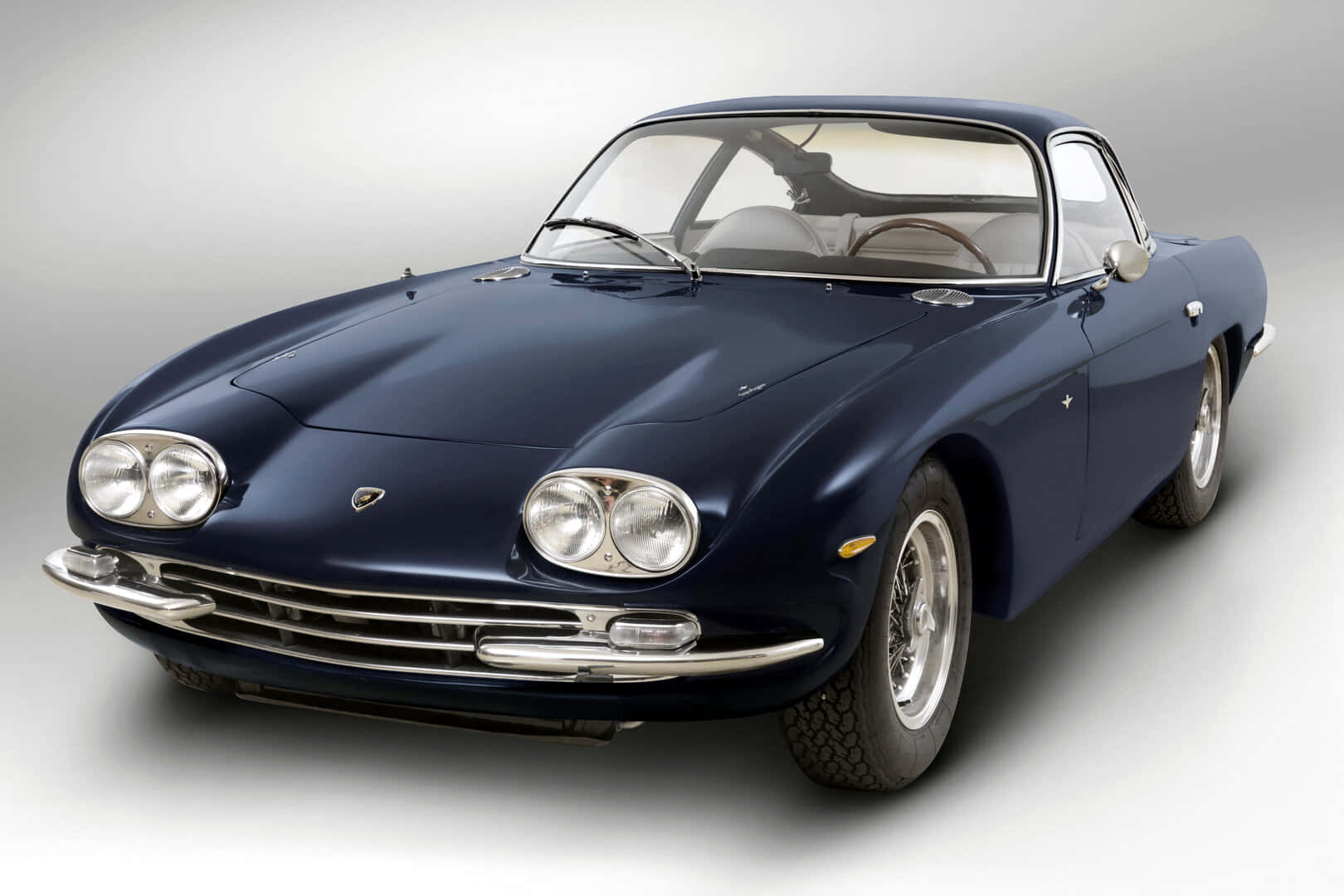 Lamborghini 400 GT, navy blue, chrome accents, HD Desktop Wallpaper