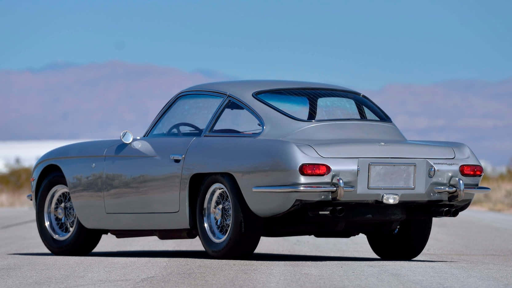 Lamborghini 400 GT, silver, desert road, HD Desktop Wallpaper