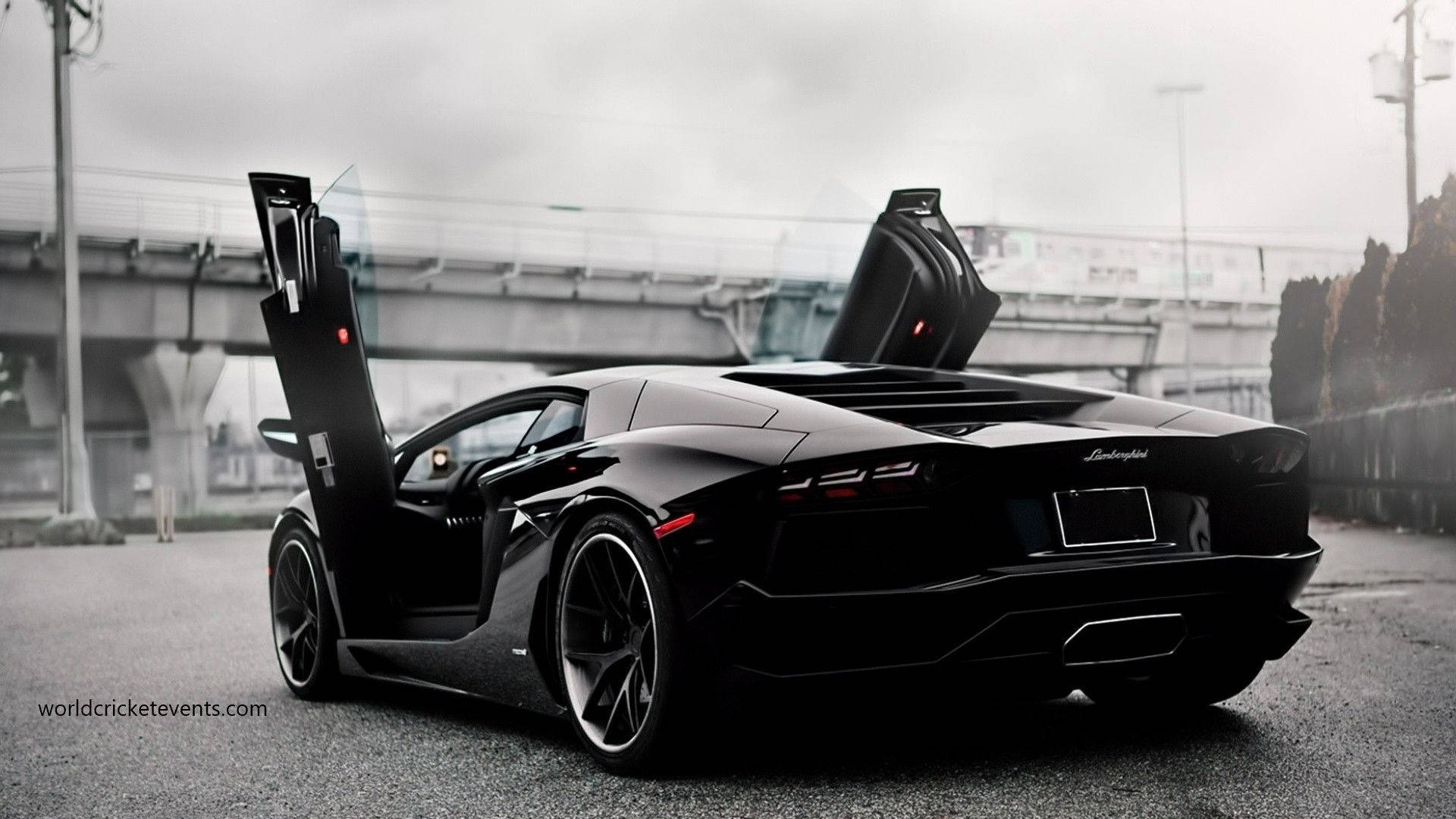 Lamborghini Aventador, scissor doors, black, Full HD Desktop Wallpaper