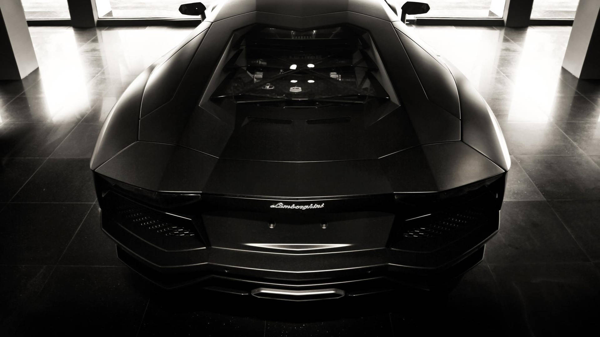 Lamborghini Aventador, matte black, front view, Full HD Desktop Wallpaper