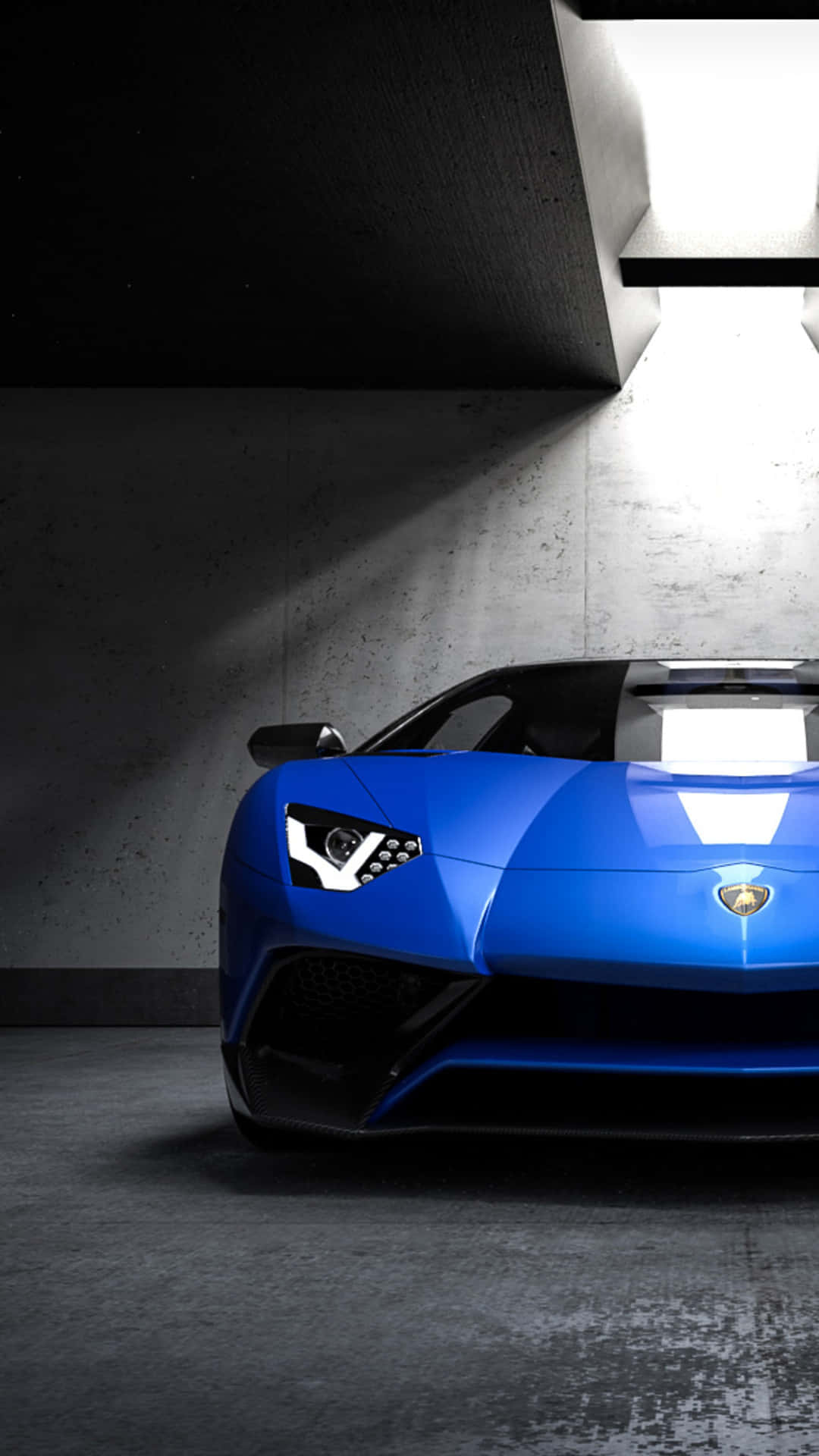 Blue Lamborghini, Lamborghini Aventador, minimalist concrete garage, Full HD Phone Wallpaper