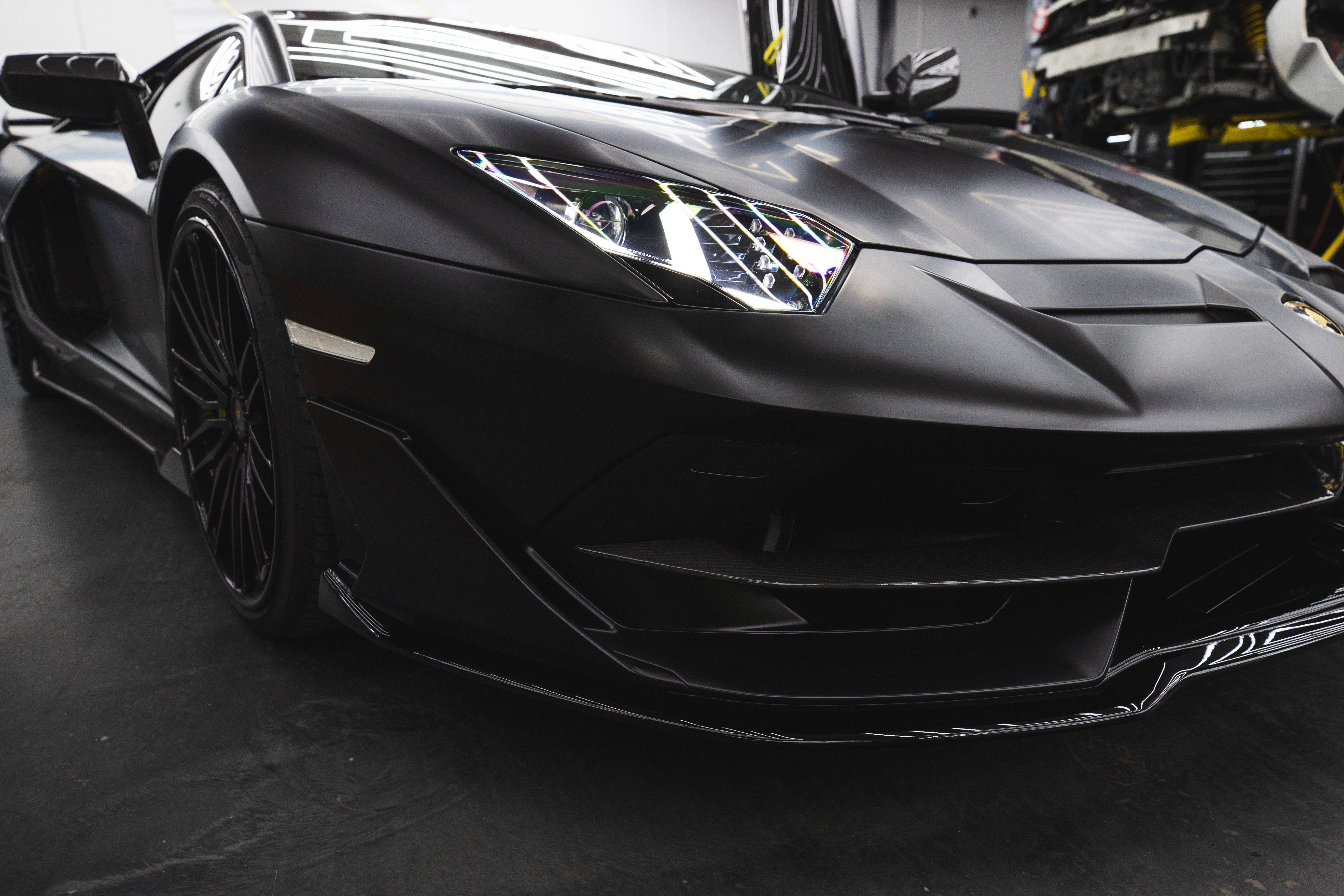 Lamborghini Aventador, matte black, studio lights, 5K Desktop Wallpaper