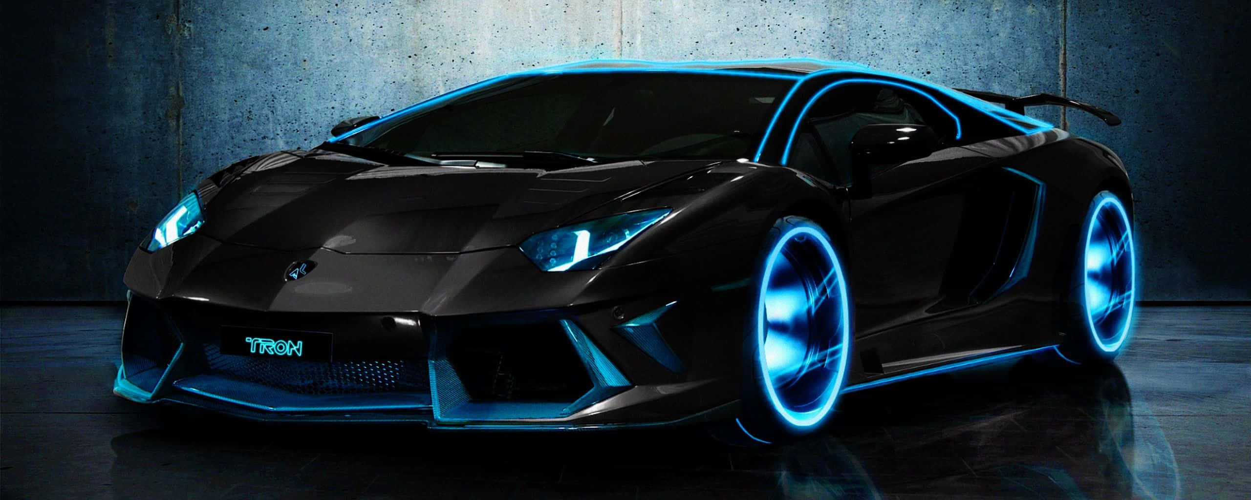 Lamborghini Aventador, black, blue wheels, 2K Desktop Wallpaper