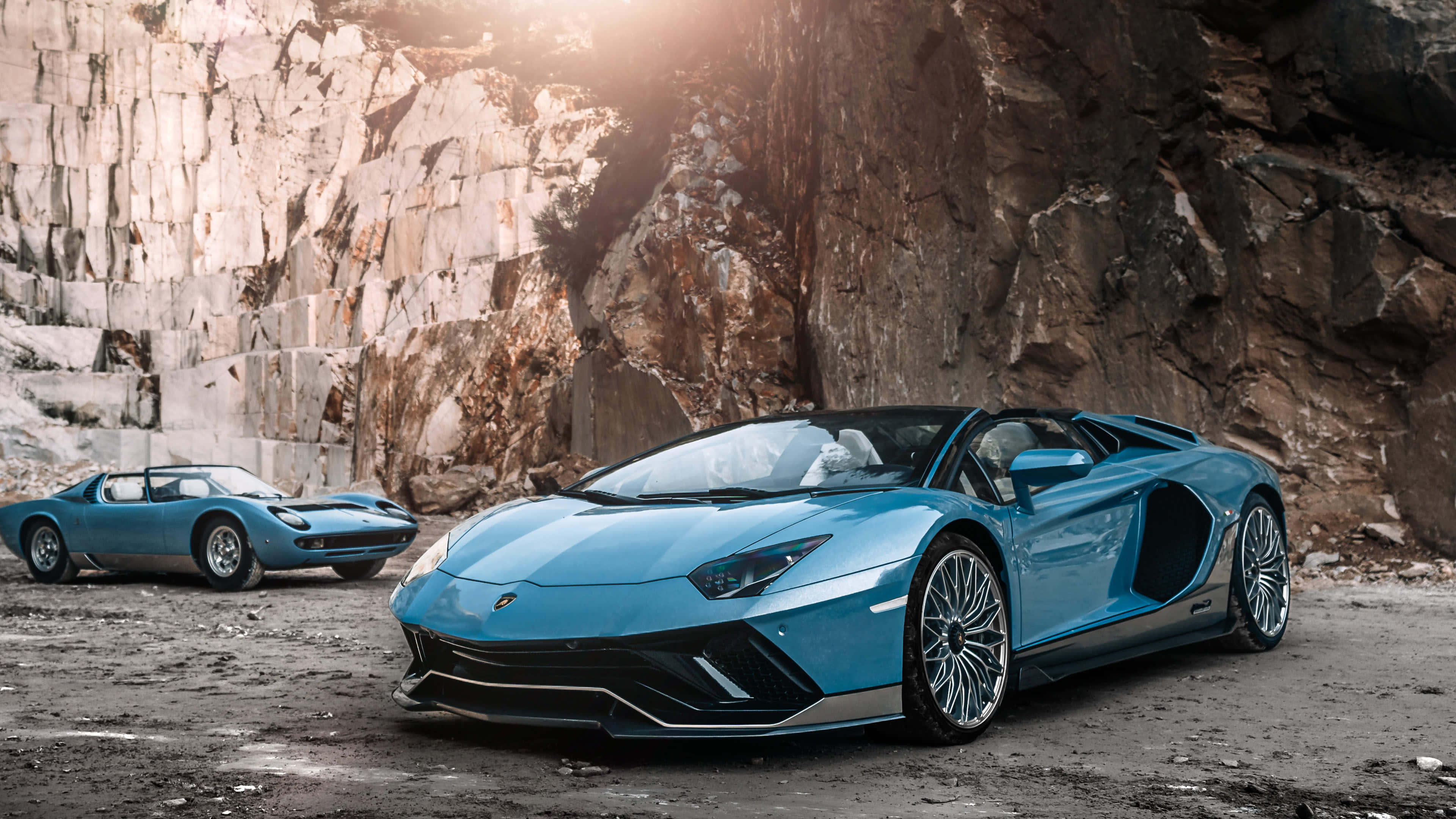 Lamborghini Aventador, sleek blue, quarry, 4K Desktop Wallpaper