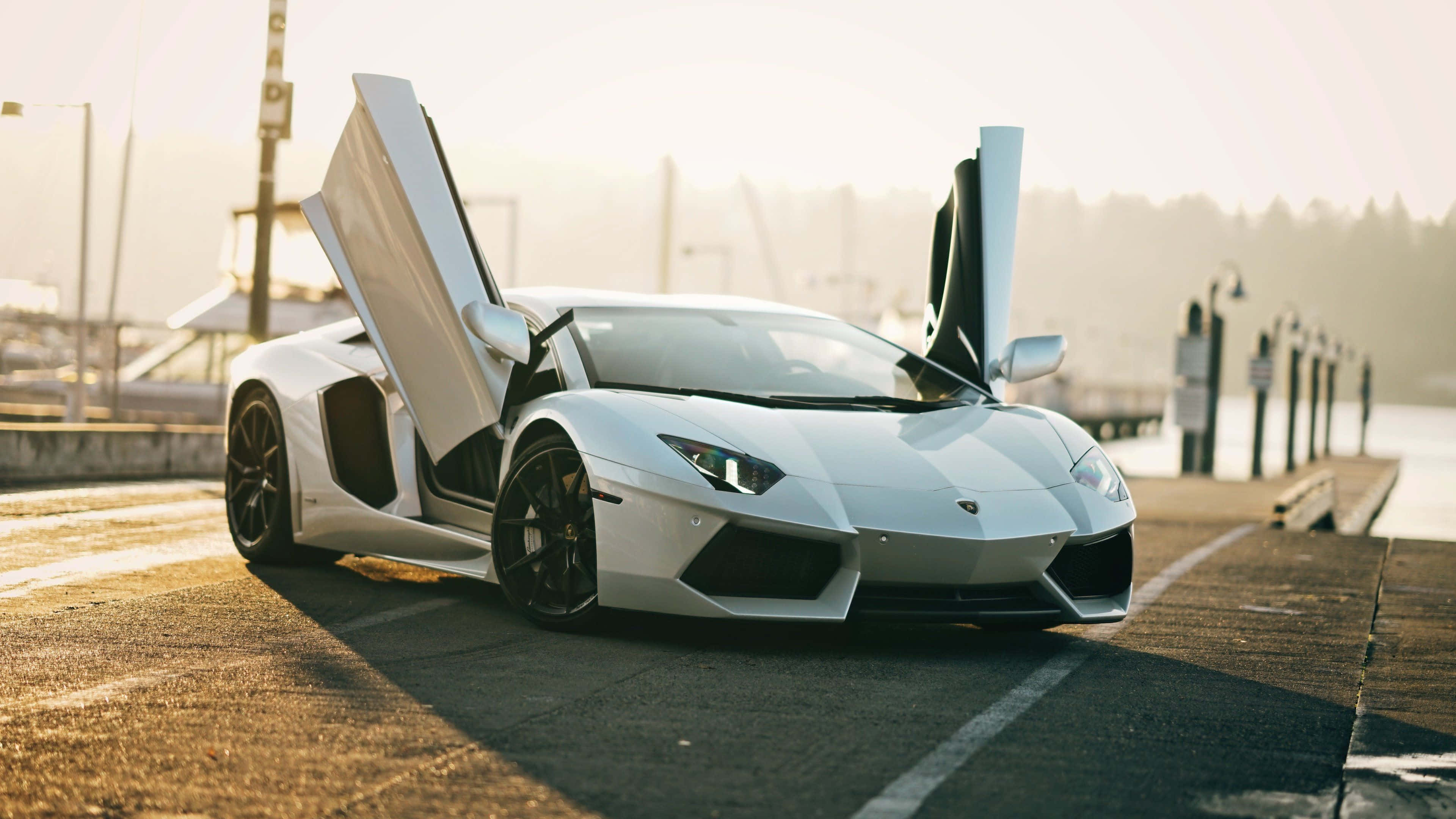 Lamborghini Aventador, white, scissor doors, 4K Desktop Wallpaper