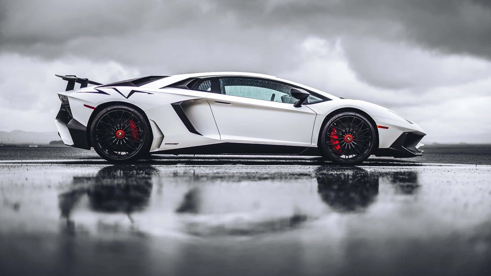 Lamborghini Aventador, white, red brake calipers, Full HD Desktop Wallpaper
