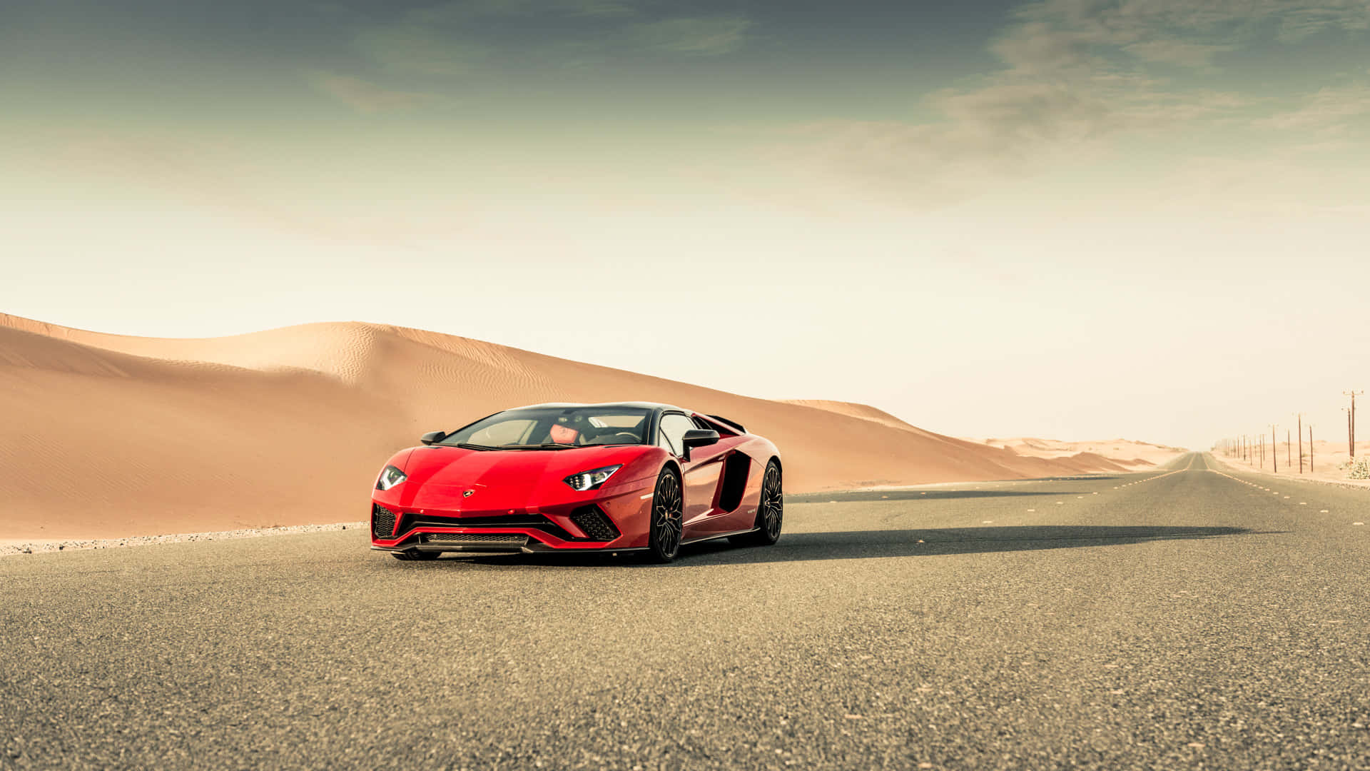 Lamborghini Aventador, vibrant red, desert road, Full HD Desktop Wallpaper