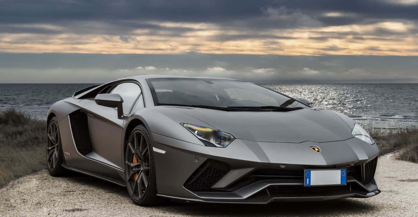 Lamborghini Aventador, matte gray, coastal gravel path, HD Desktop Wallpaper
