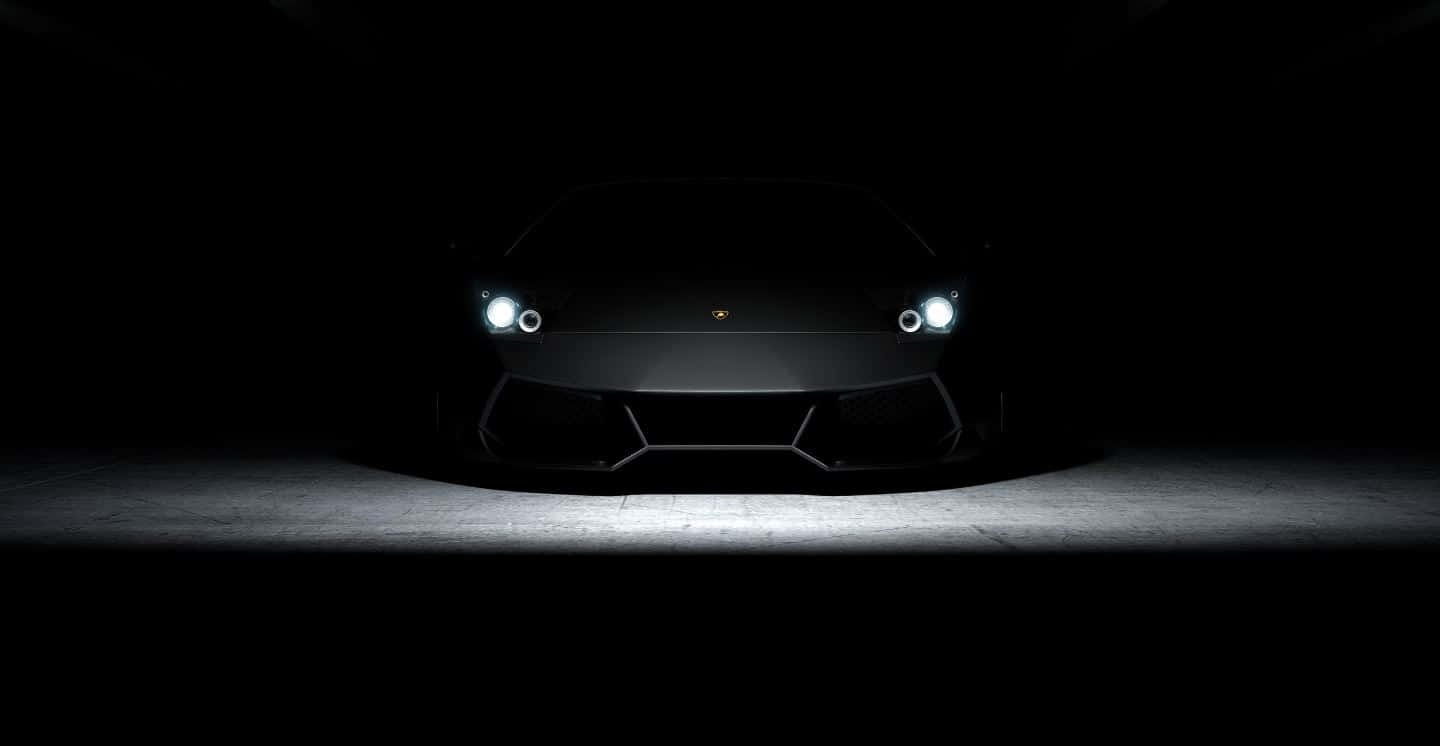 Lamborghini Aventador, sleek black sports car, dramatic spotlight, HD Desktop Wallpaper