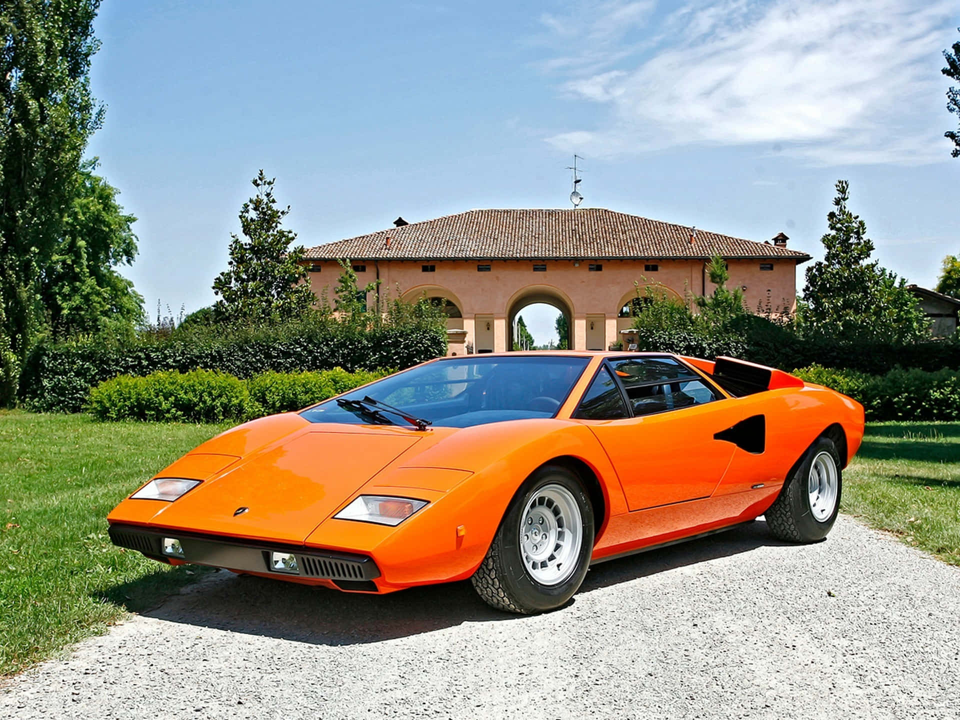 Lamborghini Countach, vibrant orange, gravel drive, Full HD Desktop Wallpaper
