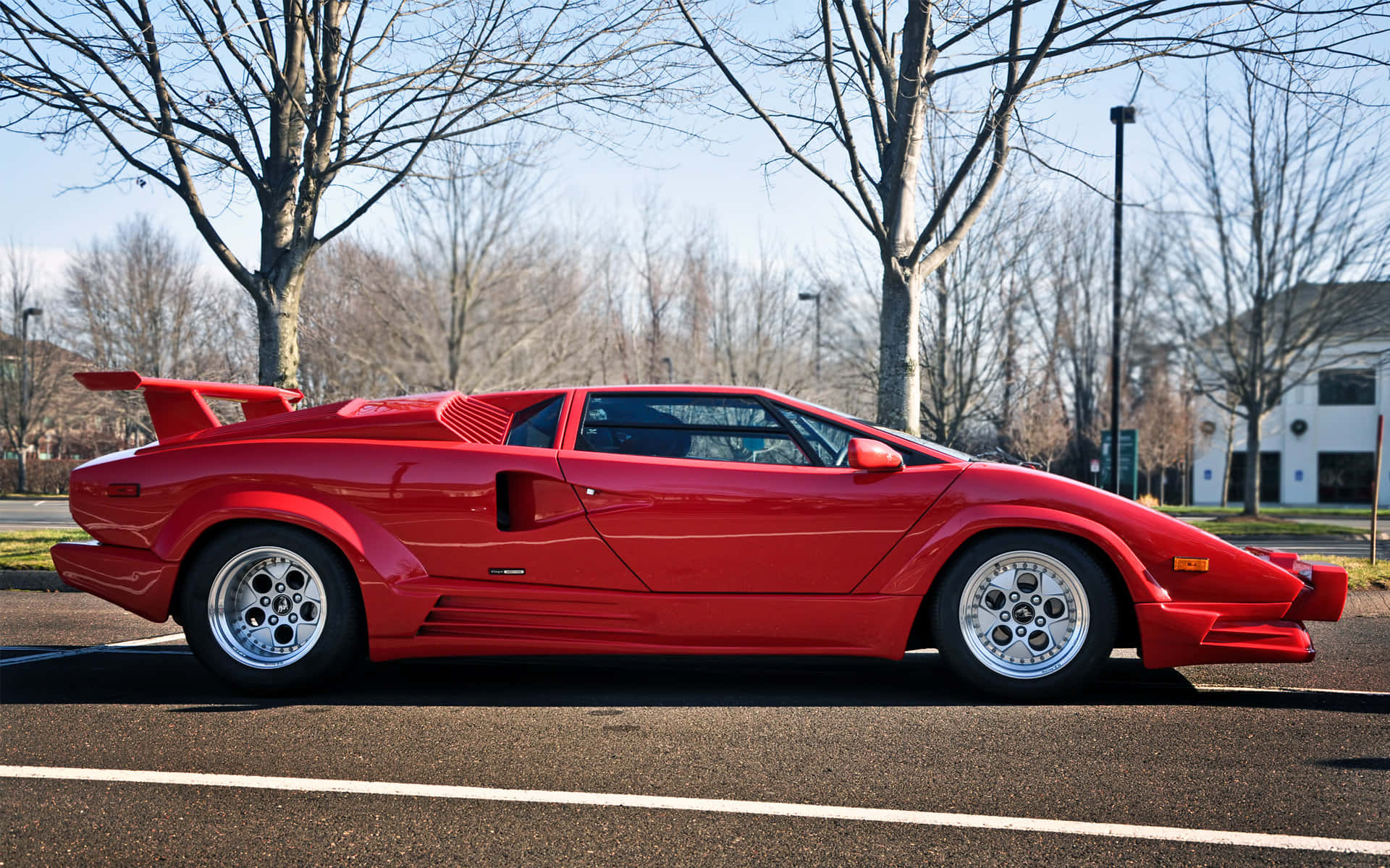 Lamborghini Countach, vibrant red, asphalt, Full HD Desktop Wallpaper