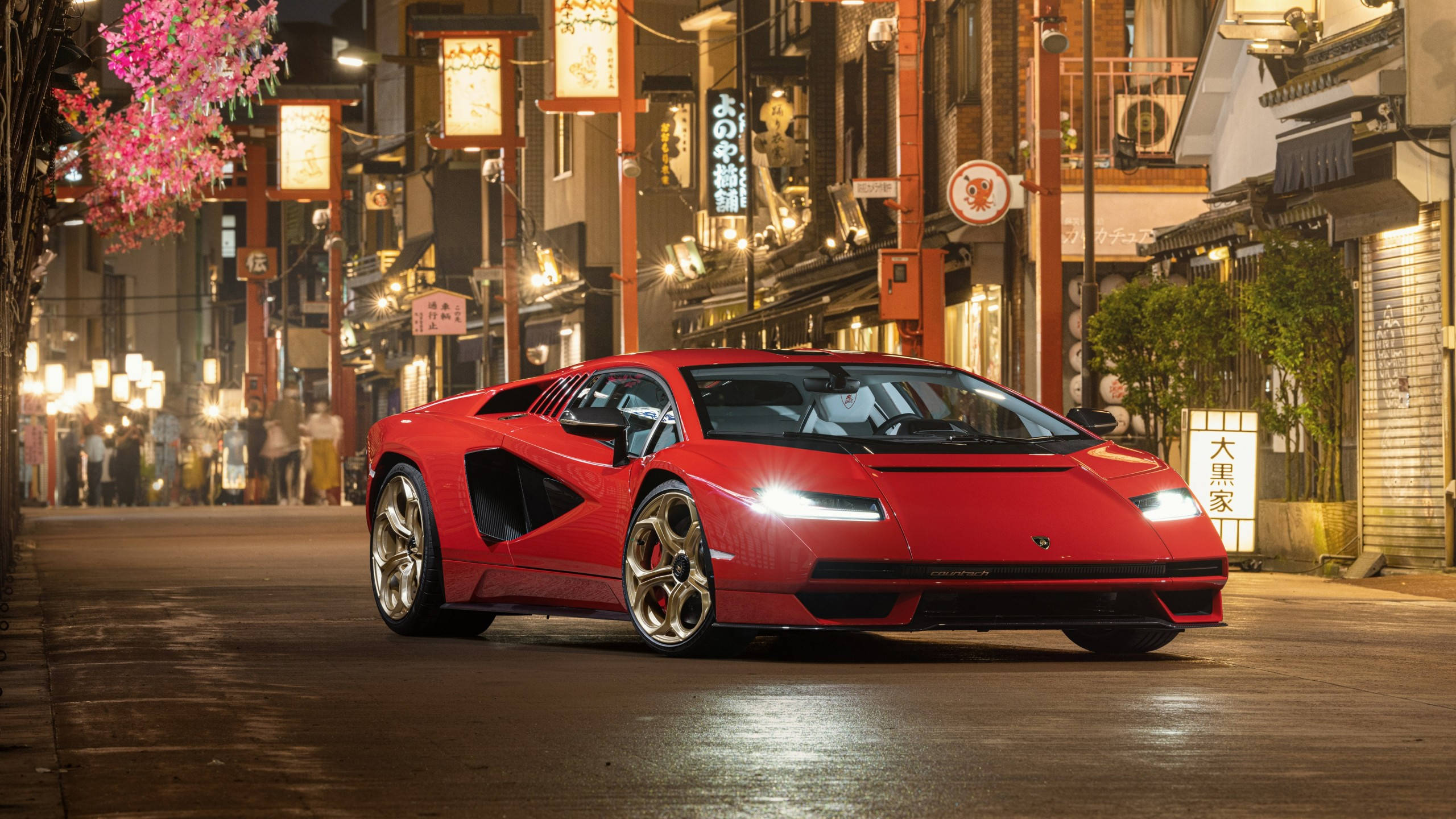 Lamborghini Countach, red, neon lights, 2K Desktop Wallpaper