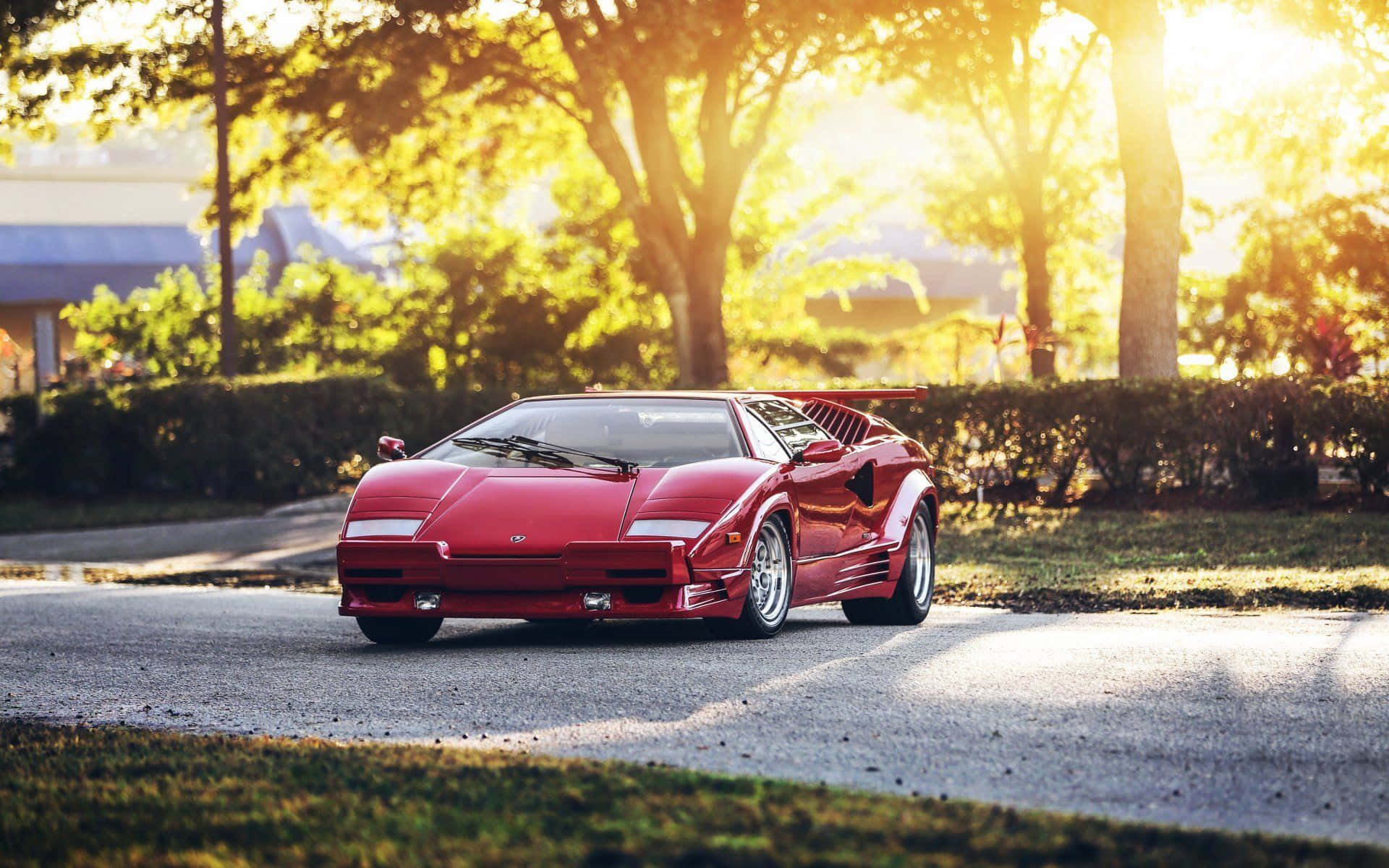 Lamborghini Countach, vibrant red, golden sunset light, Full HD Desktop Wallpaper