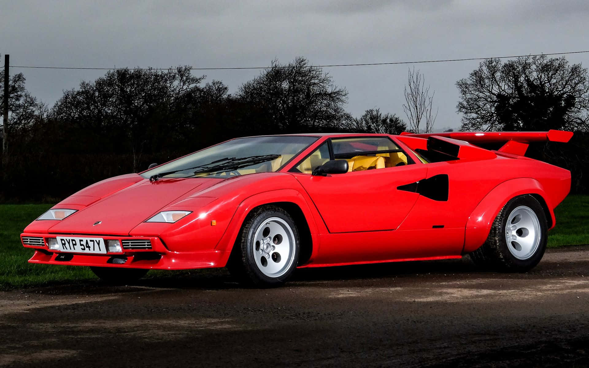 Lamborghini Countach, red, gravel road, Full HD Desktop Wallpaper