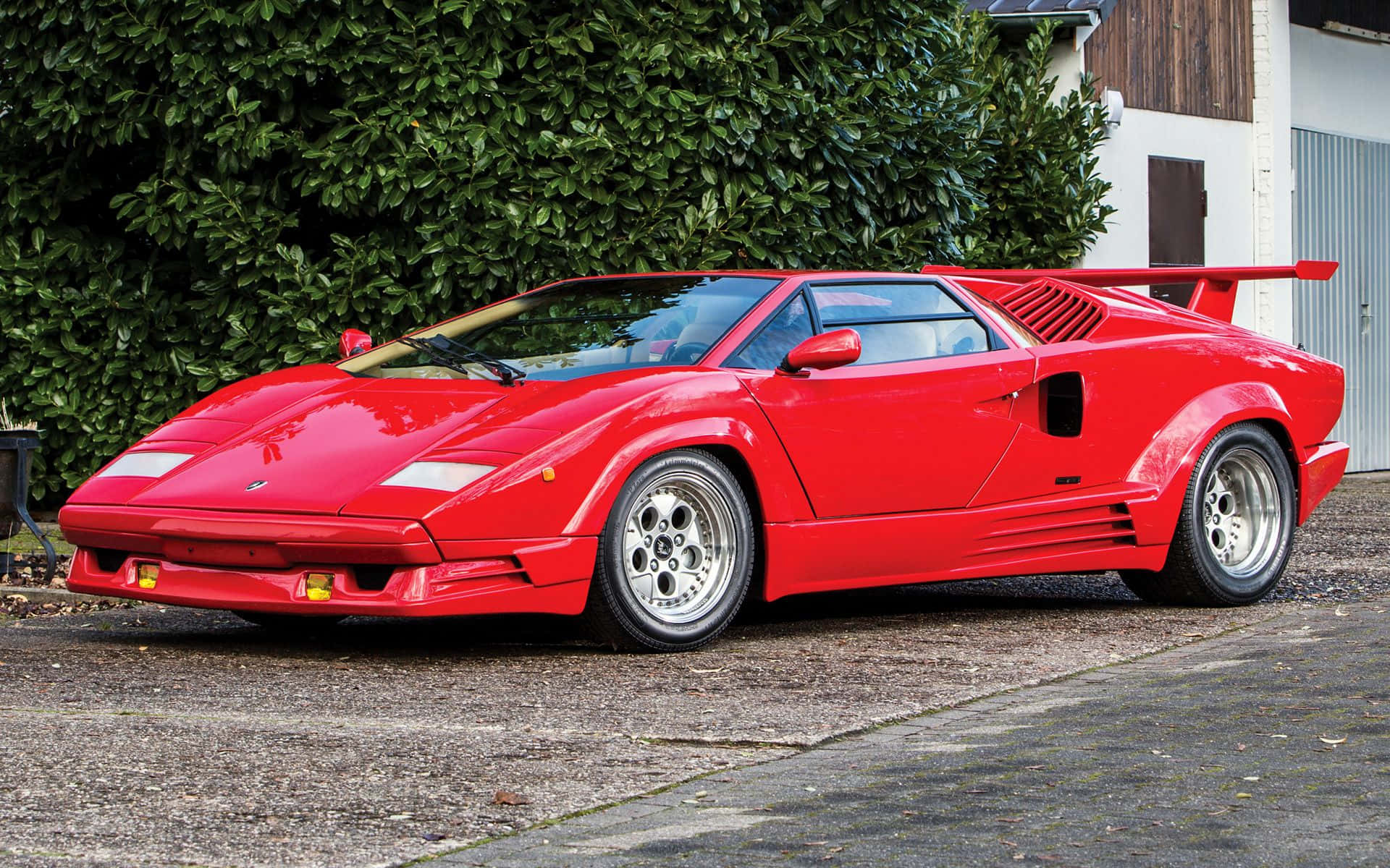 Lamborghini Countach, red, gravel driveway, Full HD Desktop Wallpaper