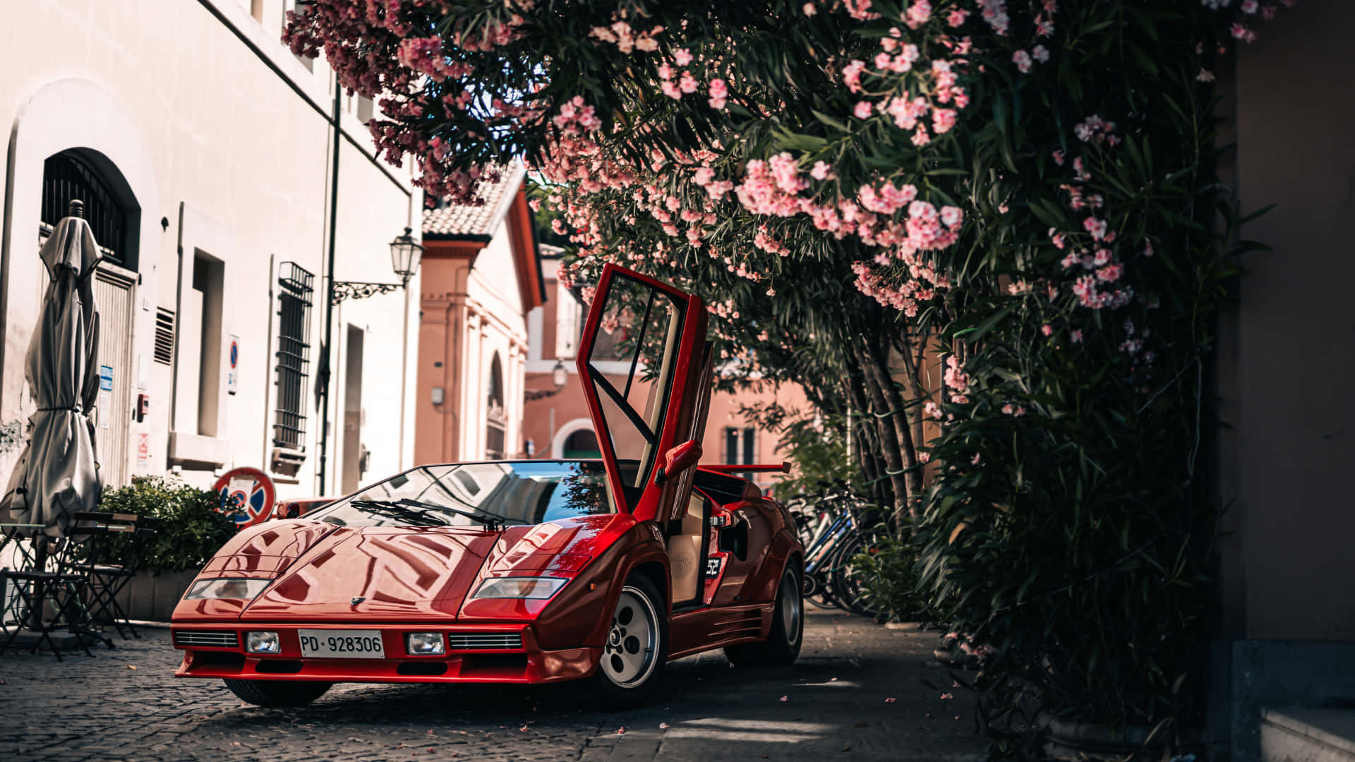 Lamborghini Countach, vibrant red, scissor doors, Full HD Desktop Wallpaper