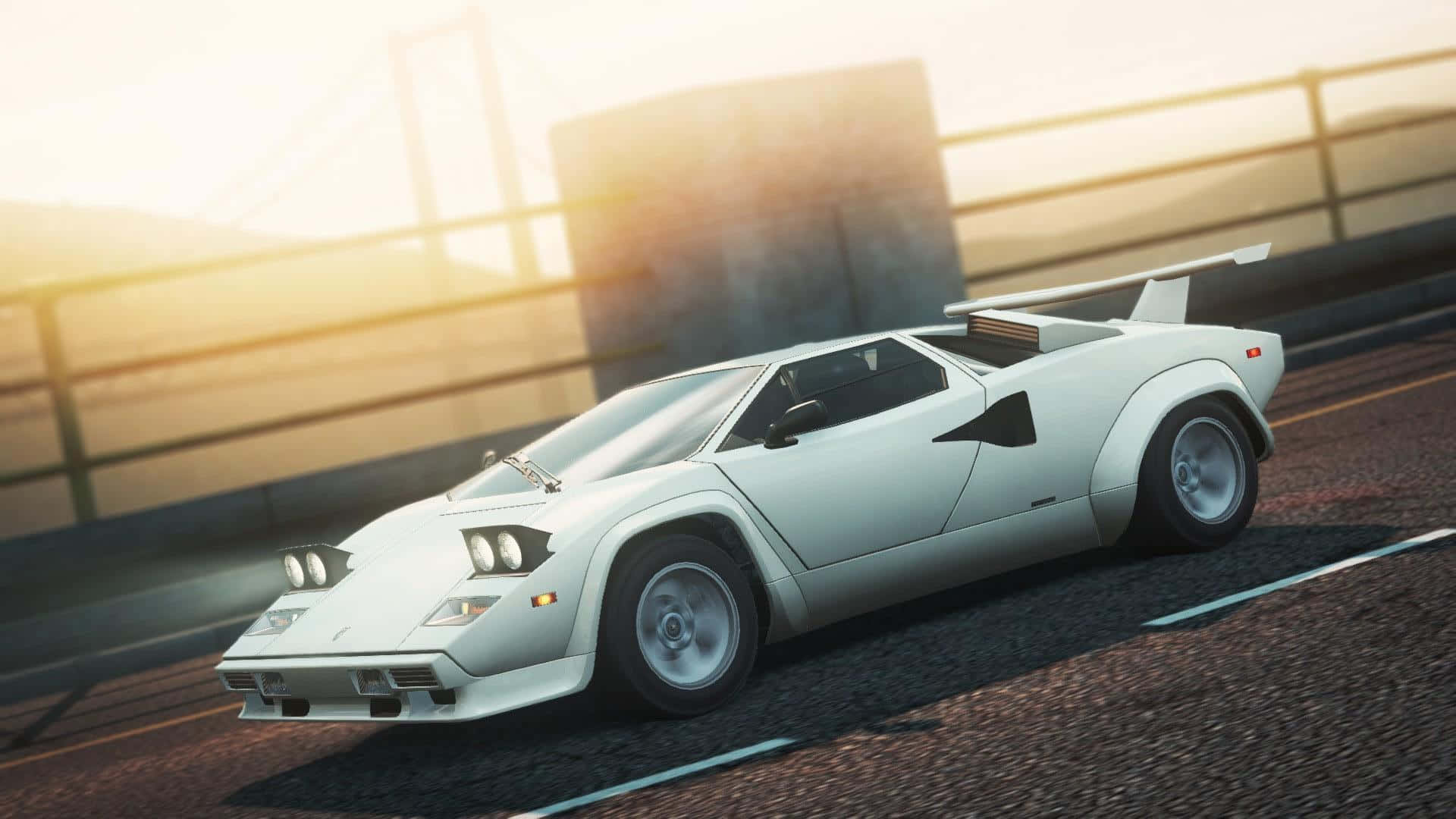 Lamborghini Countach, white, sunlit highway, Full HD Desktop Wallpaper