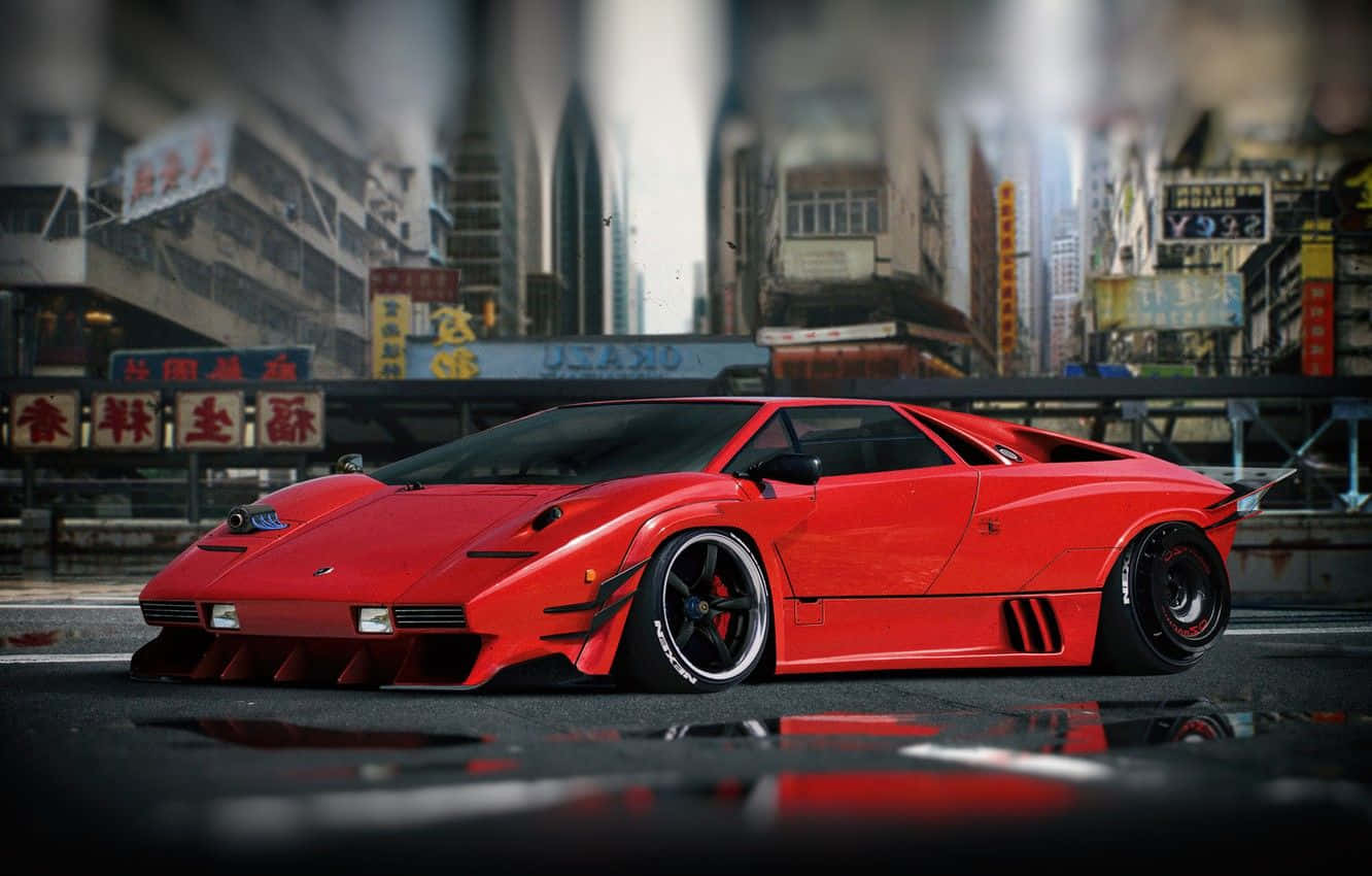 Lamborghini Countach, vibrant red, custom widebody kit, HD Desktop Wallpaper