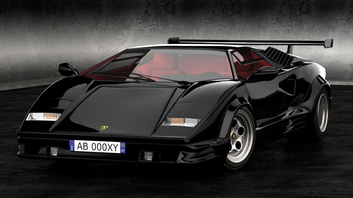 Lamborghini Countach, black, red interior, HD Desktop Wallpaper