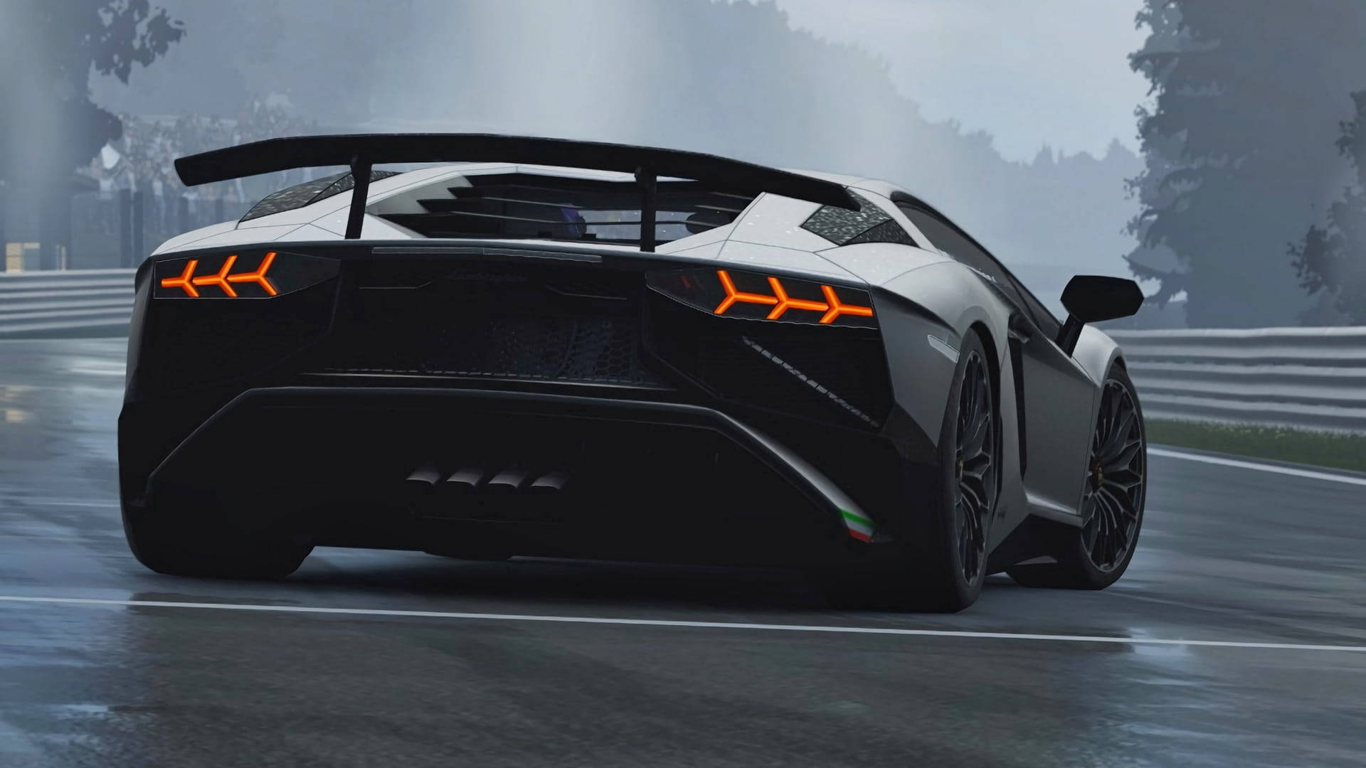 Lamborghini, white, glowing orange taillights, Full HD Desktop Wallpaper