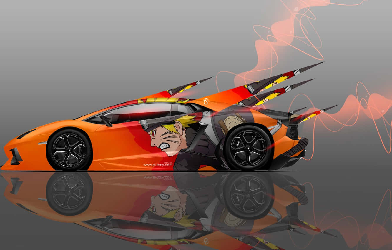 Lamborghini, orange, anime character decal, HD Desktop Wallpaper
