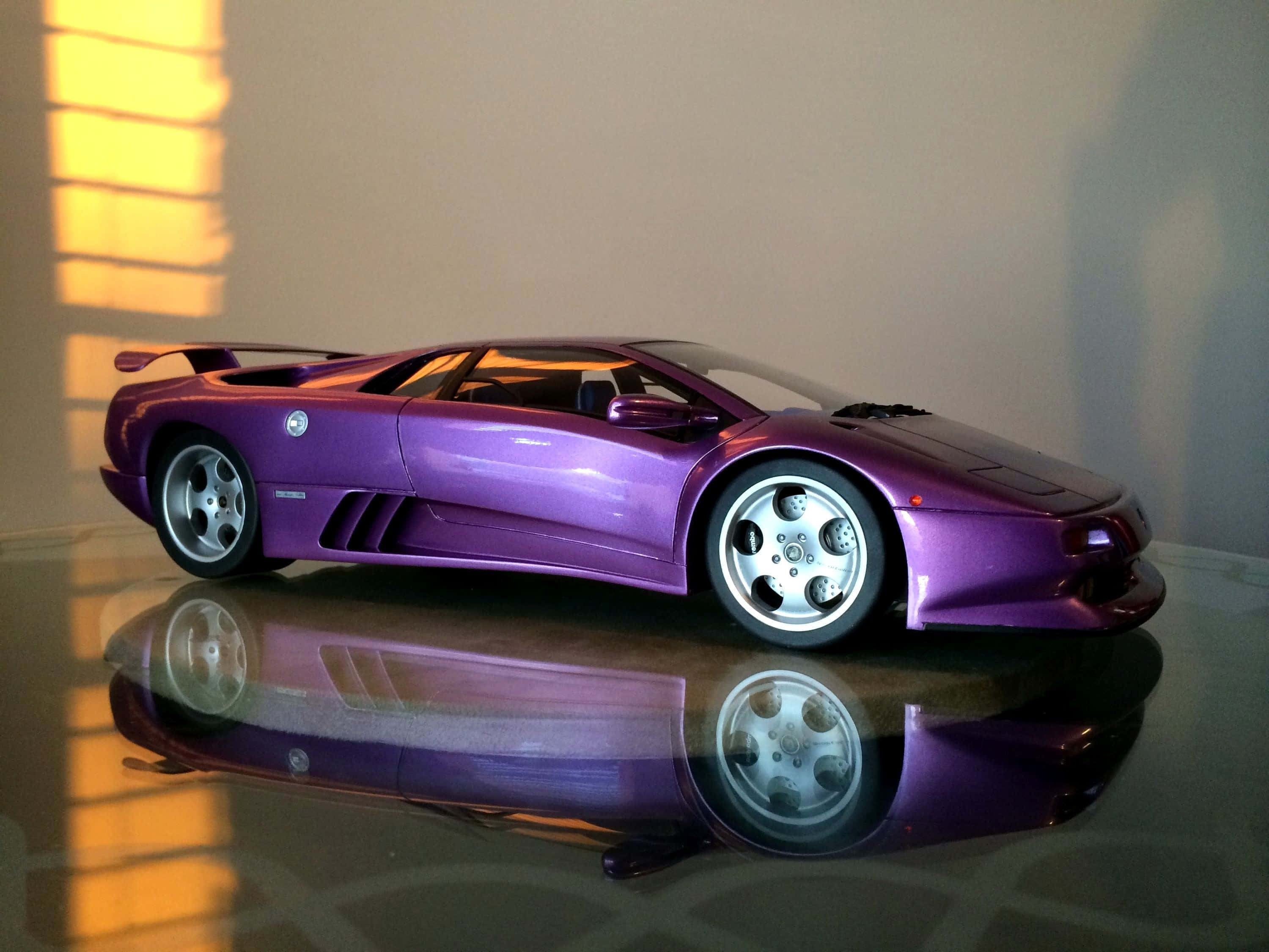Lamborghini Diablo, glossy purple, reflective surface, 2K Desktop Wallpaper