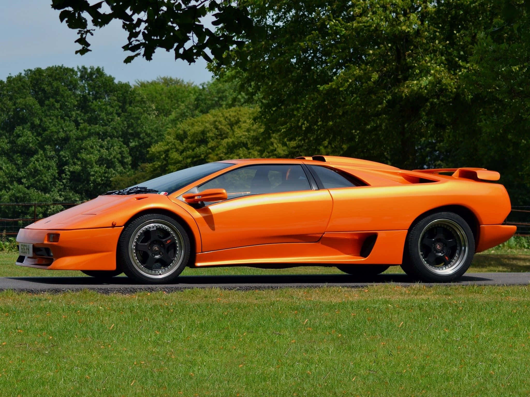 Lamborghini Diablo, vibrant orange, grassy field, Full HD Desktop Wallpaper