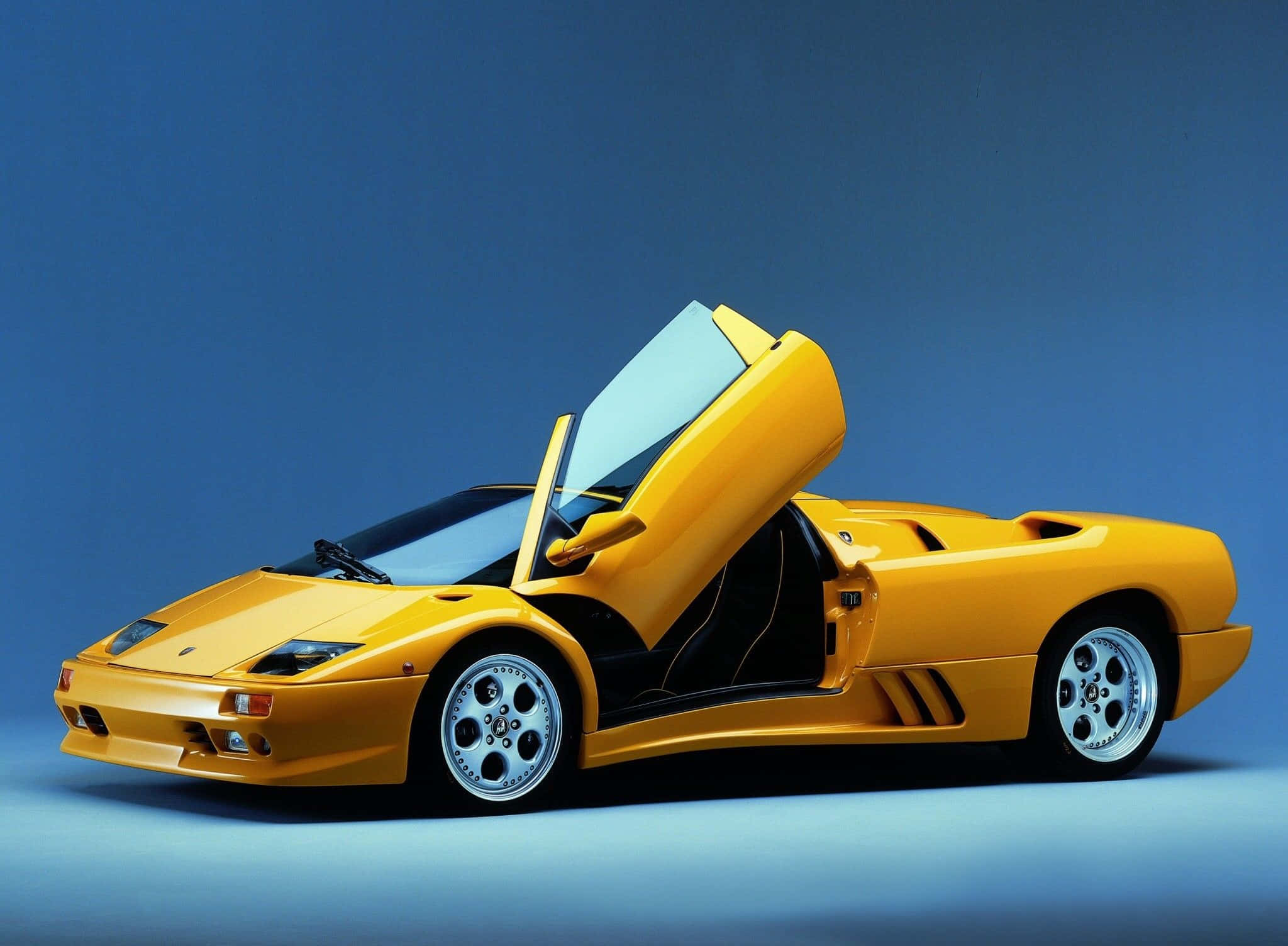 Lamborghini Diablo, vibrant yellow, scissor doors, Full HD Desktop Wallpaper