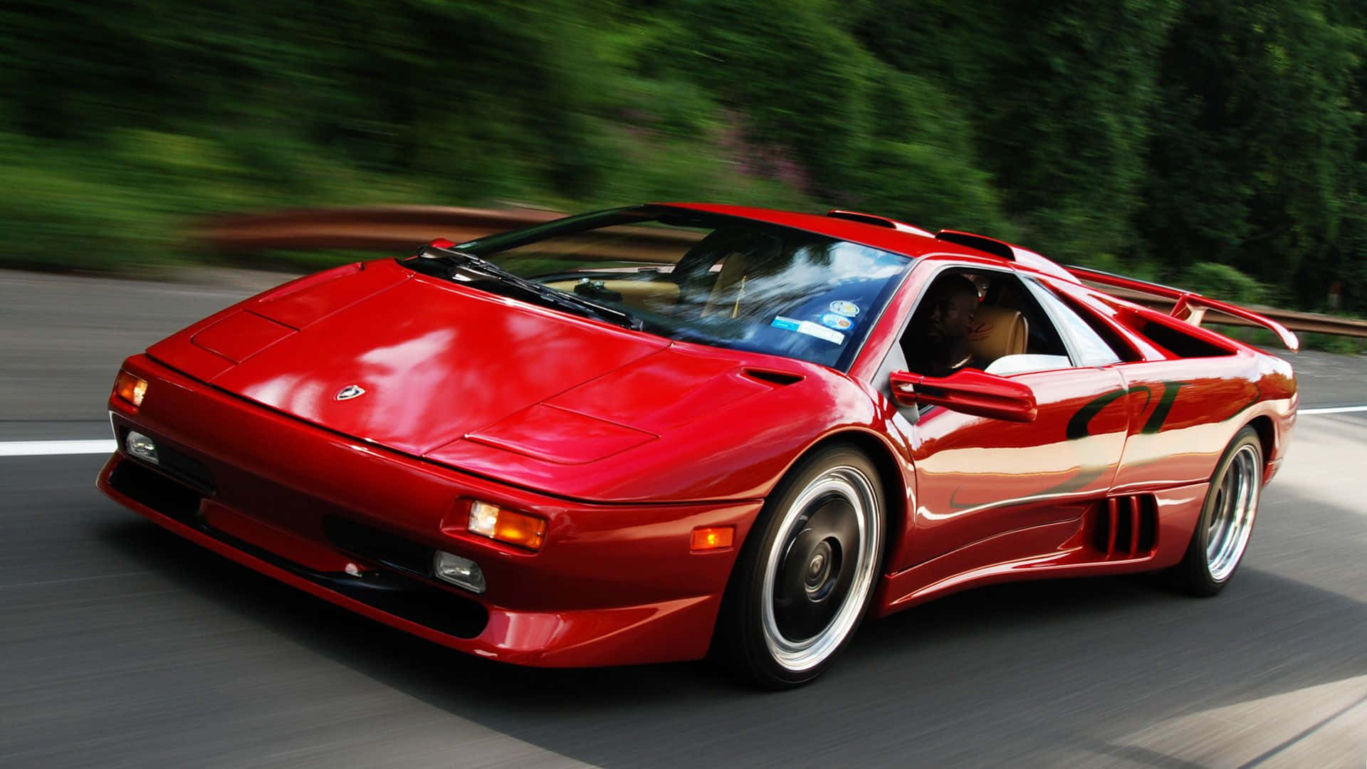 Lamborghini Diablo, vibrant red, winding road, Full HD Desktop Wallpaper