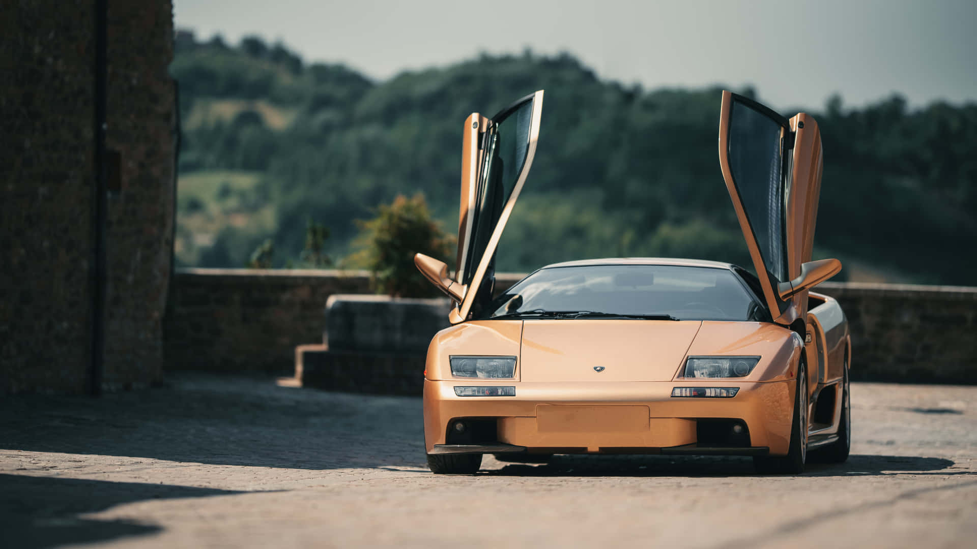 Lamborghini Diablo, scissor doors, orange, Full HD Desktop Wallpaper