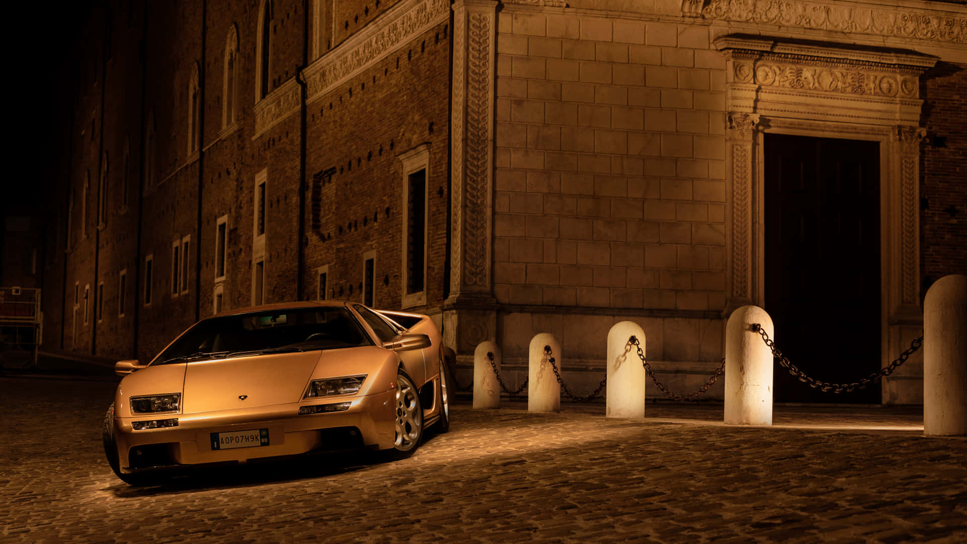 Lamborghini Diablo, golden, night, Full HD Desktop Wallpaper