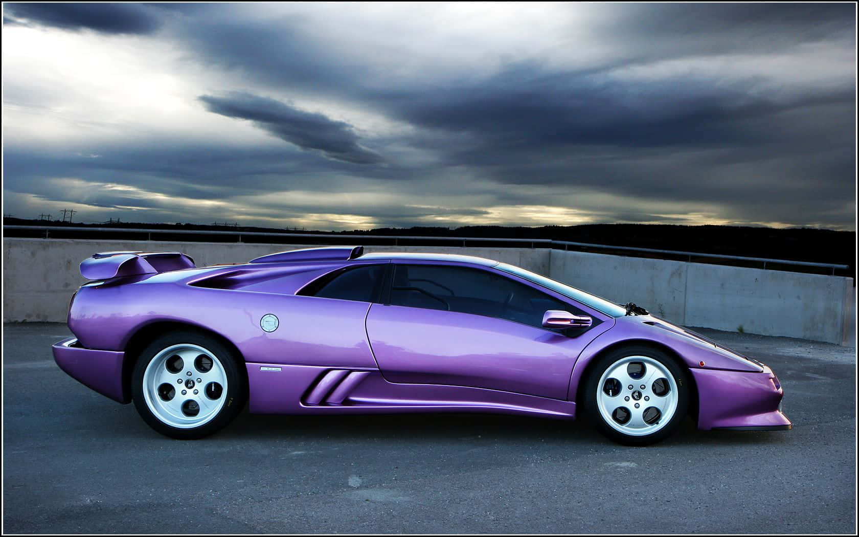 Lamborghini Diablo, glossy purple, overpass, HD Desktop Wallpaper