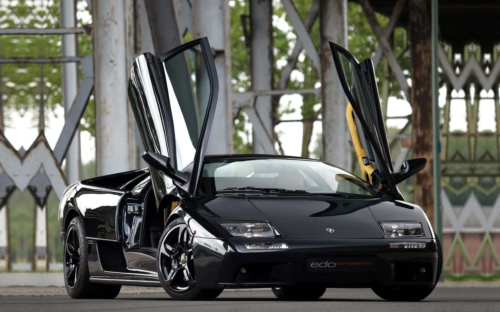 Lamborghini Diablo, glossy black, scissor doors, HD Desktop Wallpaper
