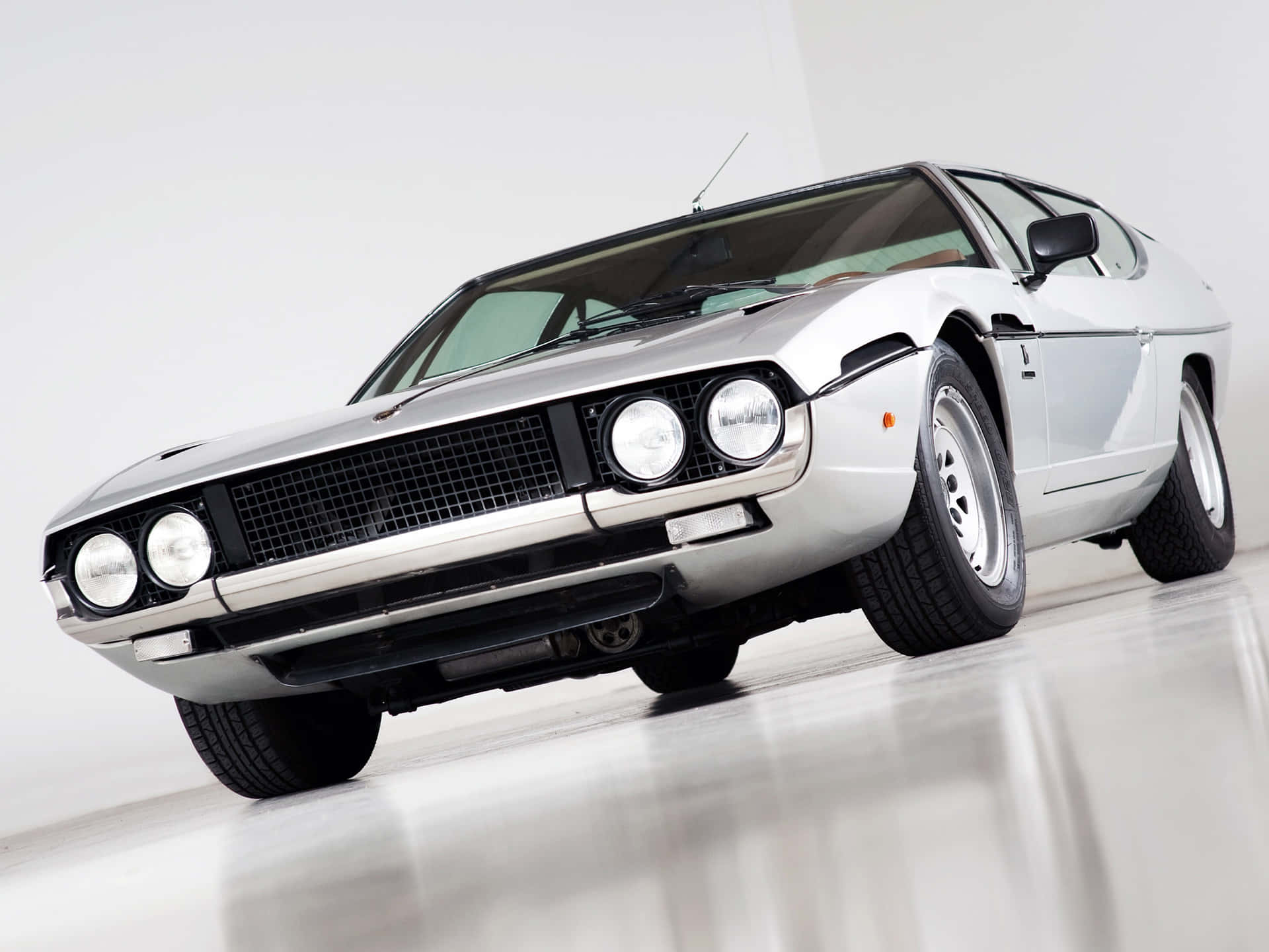 Lamborghini Espada, sleek silver, quad headlights, Full HD Desktop Wallpaper